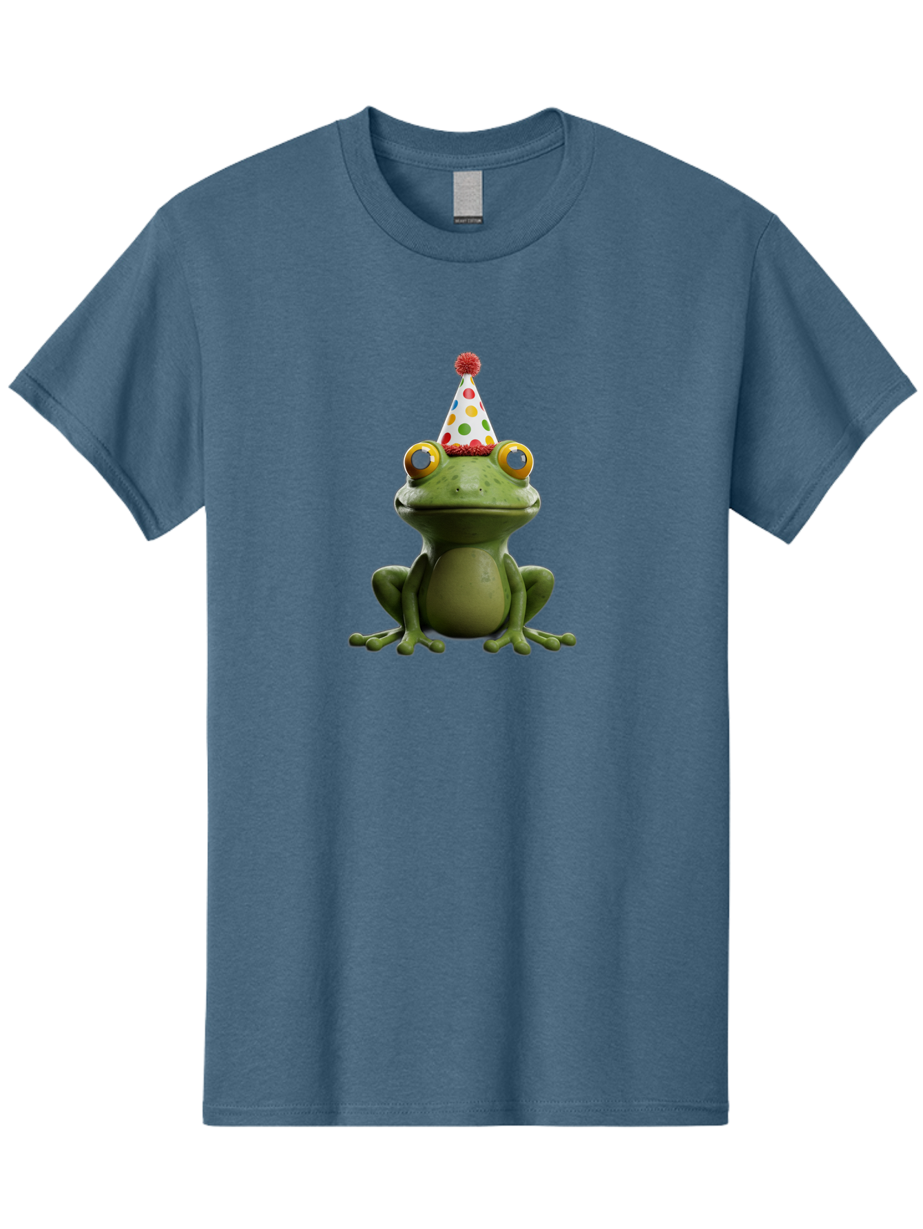 Frog-In-Party-Hat Men'S Graphic Tee, 100% Cotton, Comfortable Casual Summer Wear, Machine Washable, Funny Frog, Party Hat, Celebration, Colorful Eyes, Festive Atmosphere, Cute Amphibian, Playful Vibe, Joyful Moments, Cartoon Character, Bab924