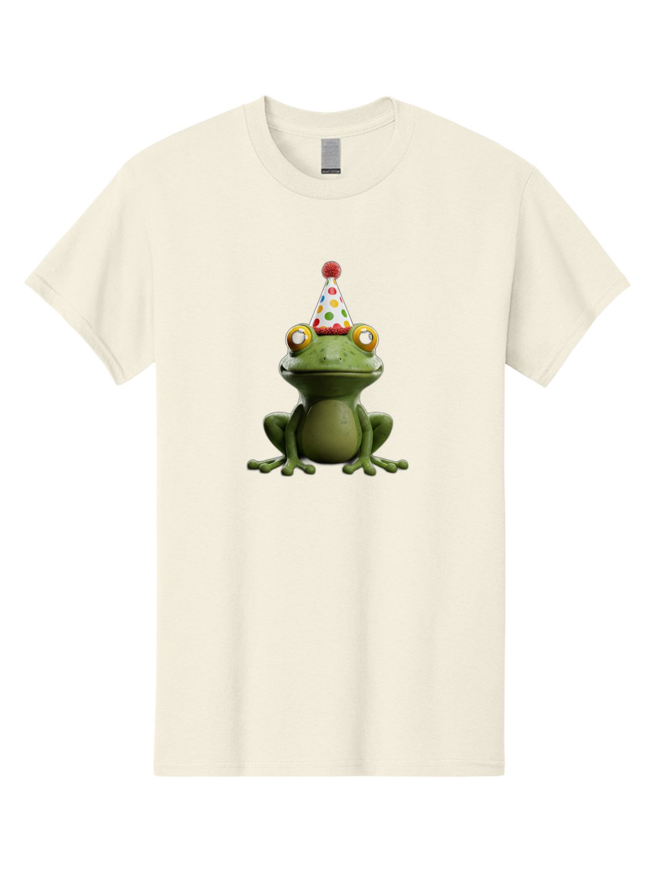 Frog-In-Party-Hat Men'S Graphic Tee, 100% Cotton, Comfortable Casual Summer Wear, Machine Washable, Funny Frog, Party Hat, Celebration, Colorful Eyes, Festive Atmosphere, Cute Amphibian, Playful Vibe, Joyful Moments, Cartoon Character, Bab924