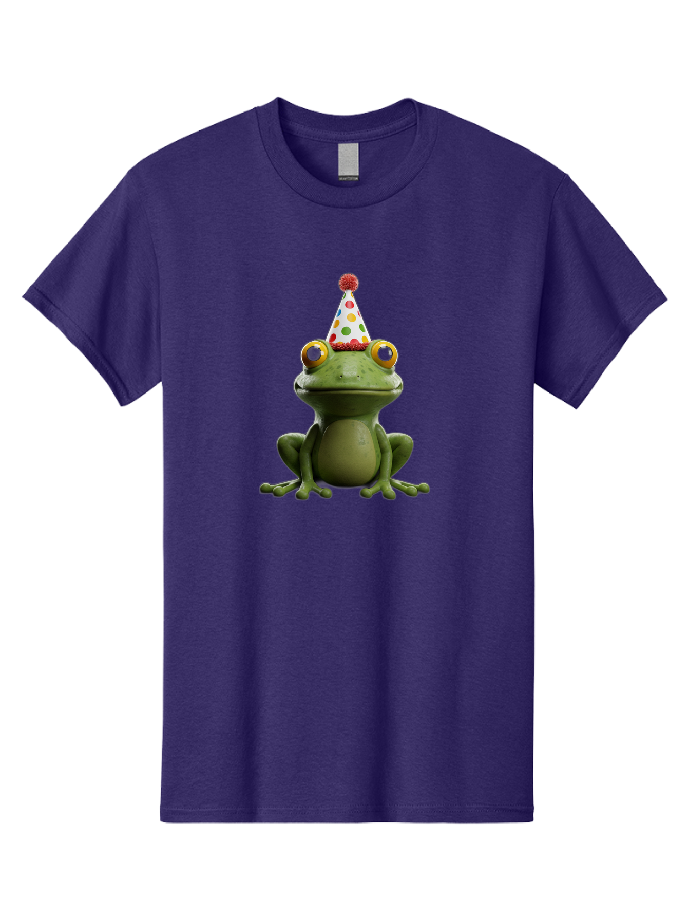 Frog-In-Party-Hat Men'S Graphic Tee, 100% Cotton, Comfortable Casual Summer Wear, Machine Washable, Funny Frog, Party Hat, Celebration, Colorful Eyes, Festive Atmosphere, Cute Amphibian, Playful Vibe, Joyful Moments, Cartoon Character, Bab924