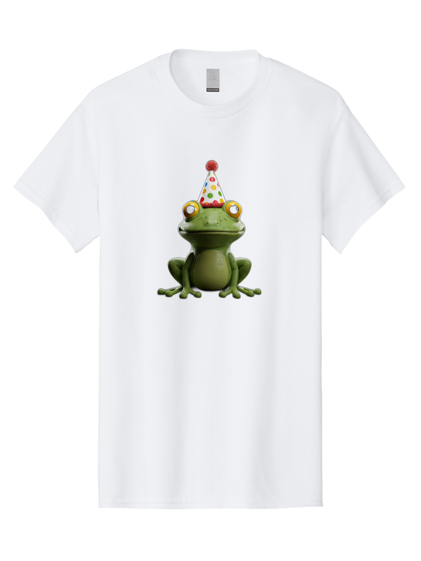 Frog-In-Party-Hat Men'S Graphic Tee, 100% Cotton, Comfortable Casual Summer Wear, Machine Washable, Funny Frog, Party Hat, Celebration, Colorful Eyes, Festive Atmosphere, Cute Amphibian, Playful Vibe, Joyful Moments, Cartoon Character, Bab924