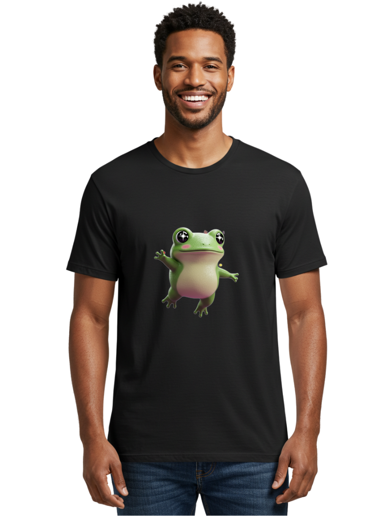 Frog-Meme Men'S Graphic Tee, 100% Cotton, Comfortable Casual Summer Wear, Machine Washable, Cartoon Frog, Green Amphibian, Funny Animal, Big Eyes, Playful Creature, Whimsical Character, Illustration Art, Cute Design, Humorous Graphic Bab925