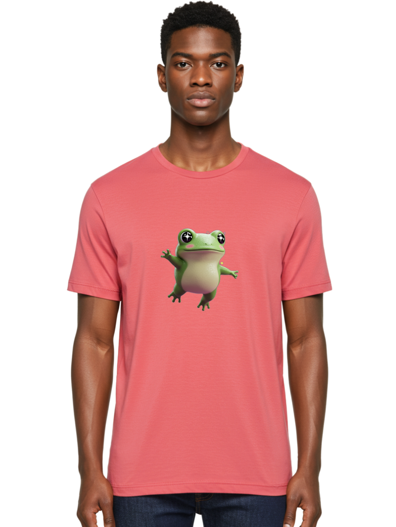Frog-Meme Men'S Graphic Tee, 100% Cotton, Comfortable Casual Summer Wear, Machine Washable, Cartoon Frog, Green Amphibian, Funny Animal, Big Eyes, Playful Creature, Whimsical Character, Illustration Art, Cute Design, Humorous Graphic Bab925