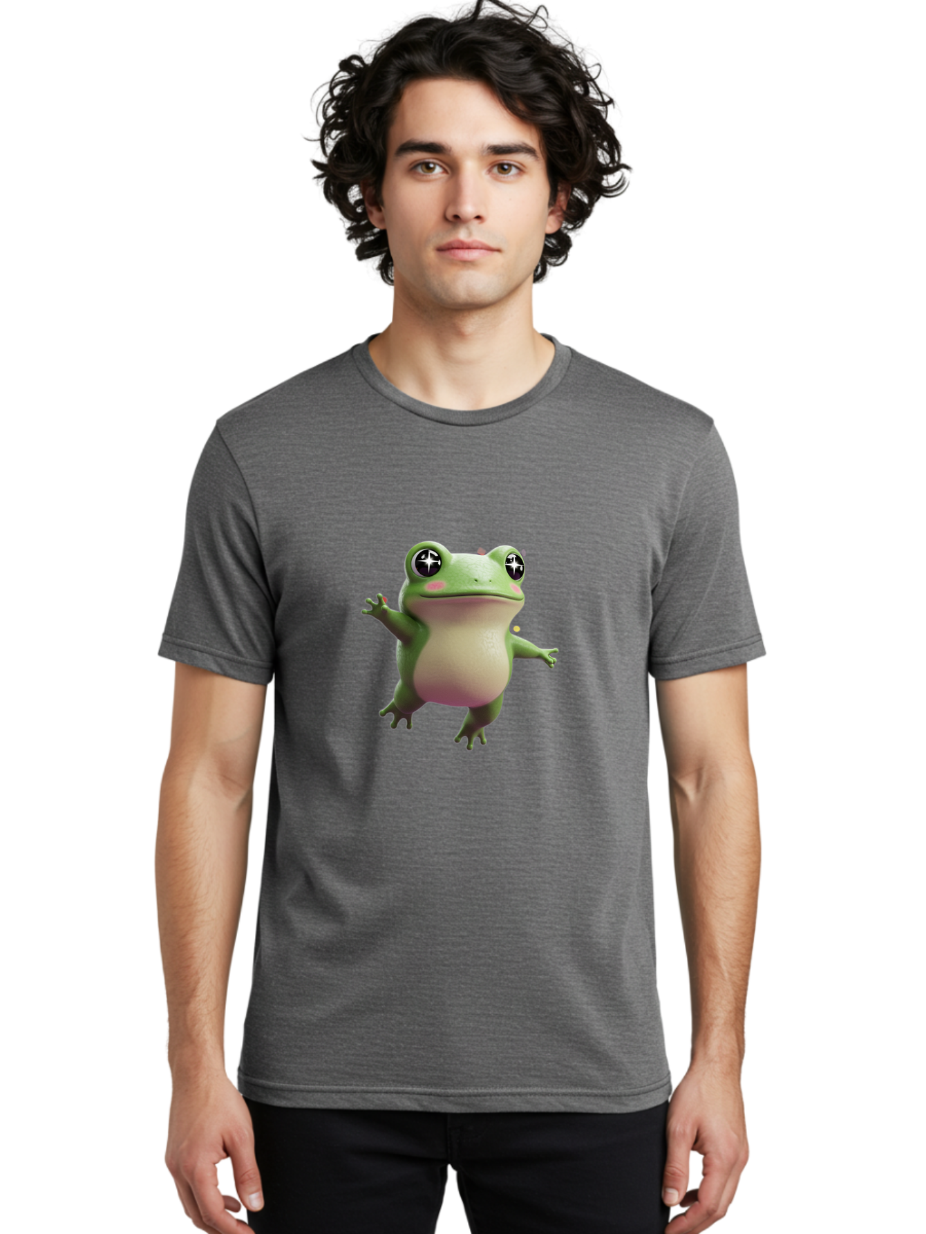 Frog-Meme Men'S Graphic Tee, 100% Cotton, Comfortable Casual Summer Wear, Machine Washable, Cartoon Frog, Green Amphibian, Funny Animal, Big Eyes, Playful Creature, Whimsical Character, Illustration Art, Cute Design, Humorous Graphic Bab925
