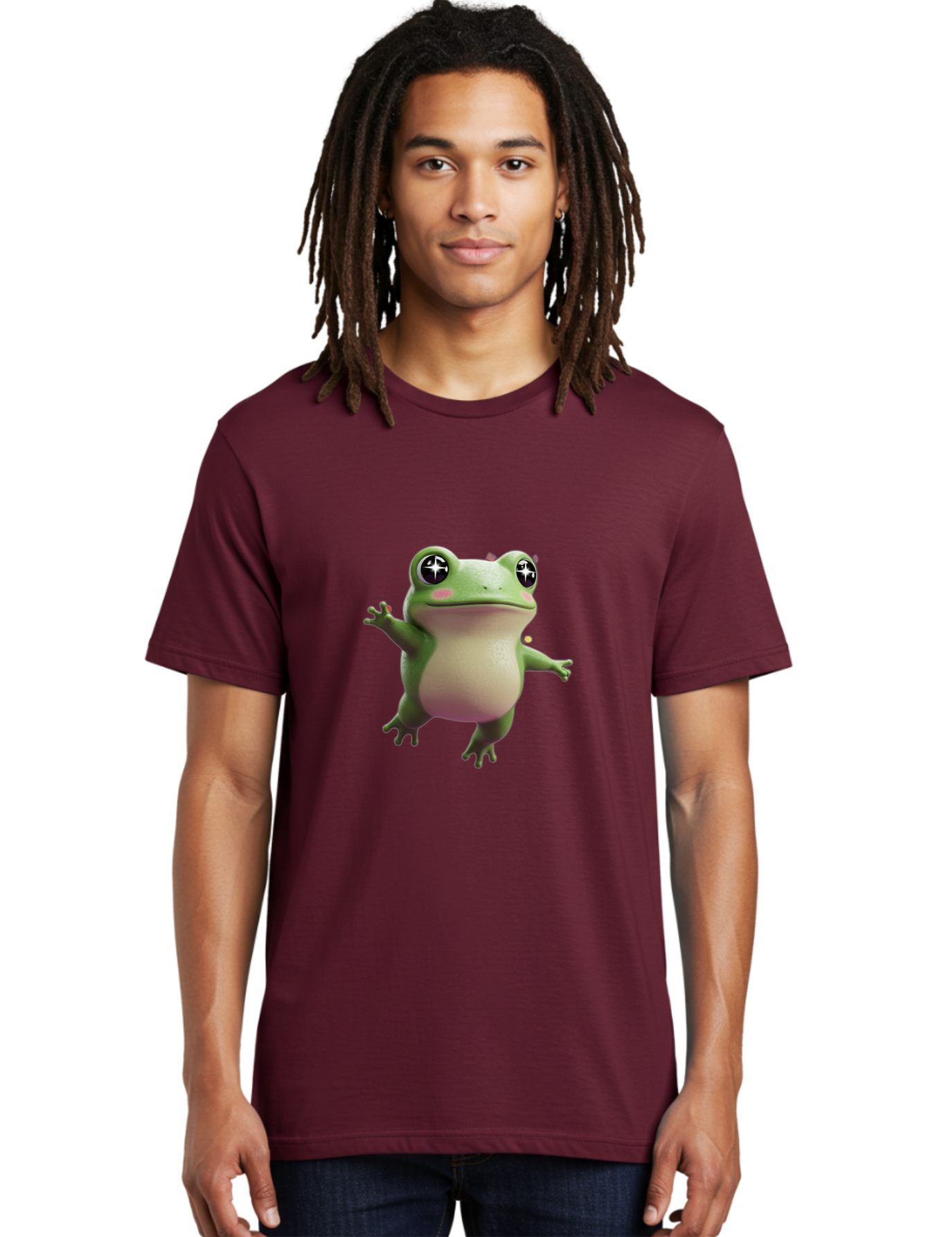 Frog-Meme Men'S Graphic Tee, 100% Cotton, Comfortable Casual Summer Wear, Machine Washable, Cartoon Frog, Green Amphibian, Funny Animal, Big Eyes, Playful Creature, Whimsical Character, Illustration Art, Cute Design, Humorous Graphic Bab925