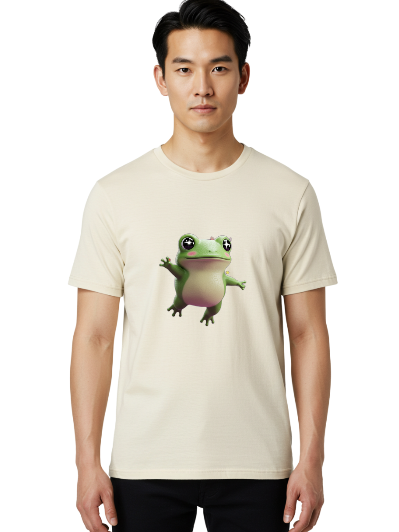 Frog-Meme Men'S Graphic Tee, 100% Cotton, Comfortable Casual Summer Wear, Machine Washable, Cartoon Frog, Green Amphibian, Funny Animal, Big Eyes, Playful Creature, Whimsical Character, Illustration Art, Cute Design, Humorous Graphic Bab925