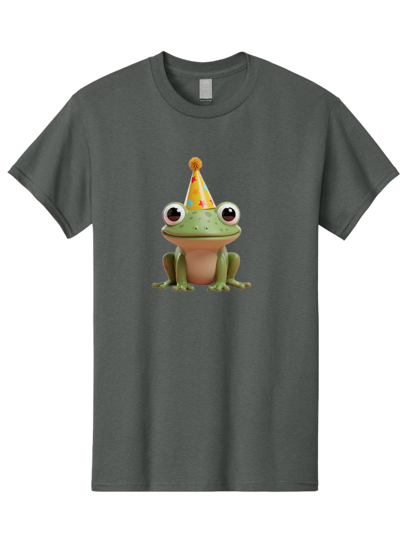 Frog-Party-Hat Men'S Graphic Tee, 100% Cotton, Comfortable Casual Summer Wear, Machine Washable, Green Frog, Party Hat, Festive Celebration, Cartoon Character, Cute Animal, Funny Illustration, Birthday Party, Holiday Fun, Joyful Atmosphere Bab926