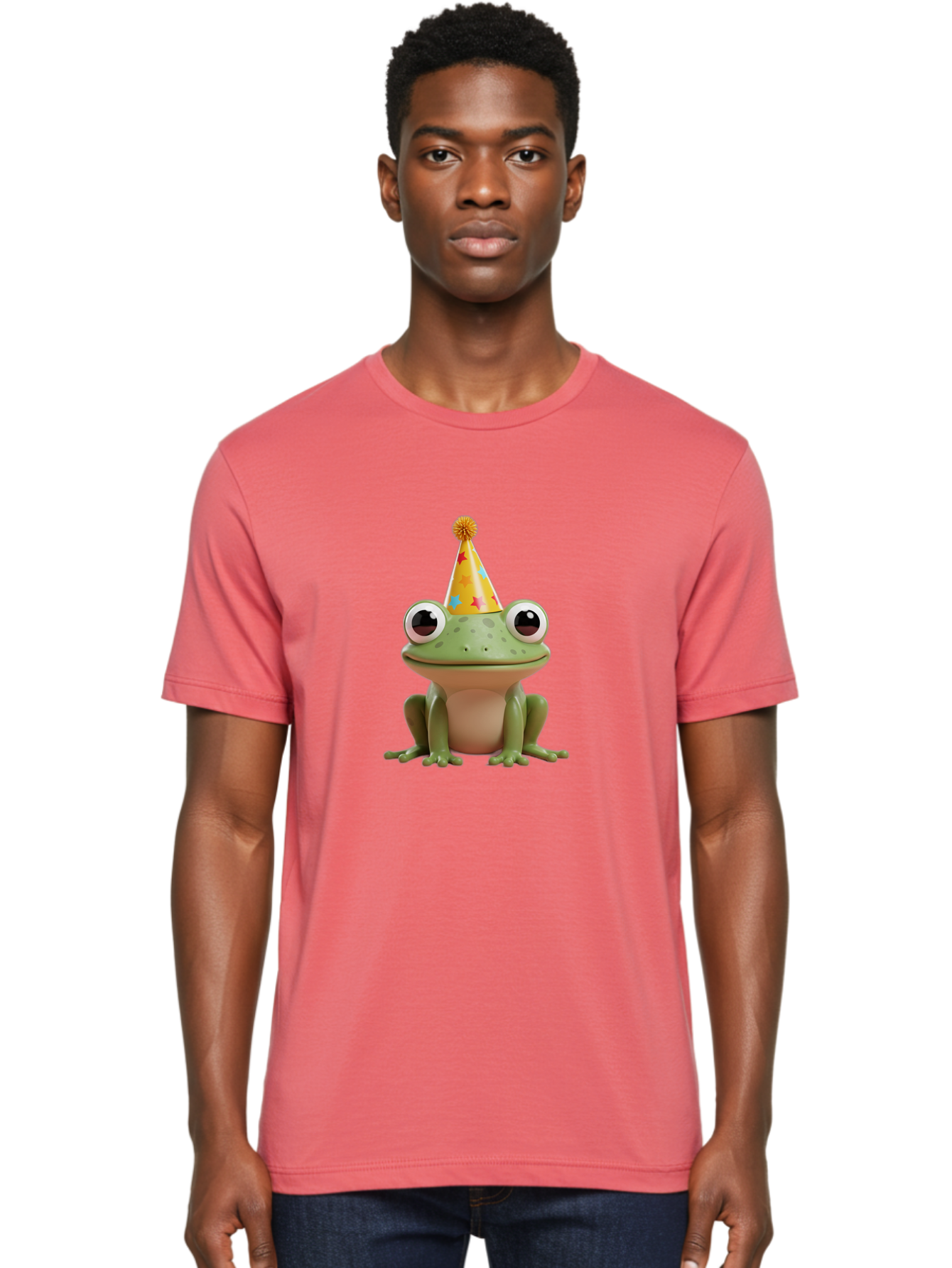 Frog-Party-Hat Men'S Graphic Tee, 100% Cotton, Comfortable Casual Summer Wear, Machine Washable, Green Frog, Party Hat, Festive Celebration, Cartoon Character, Cute Animal, Funny Illustration, Birthday Party, Holiday Fun, Joyful Atmosphere Bab926