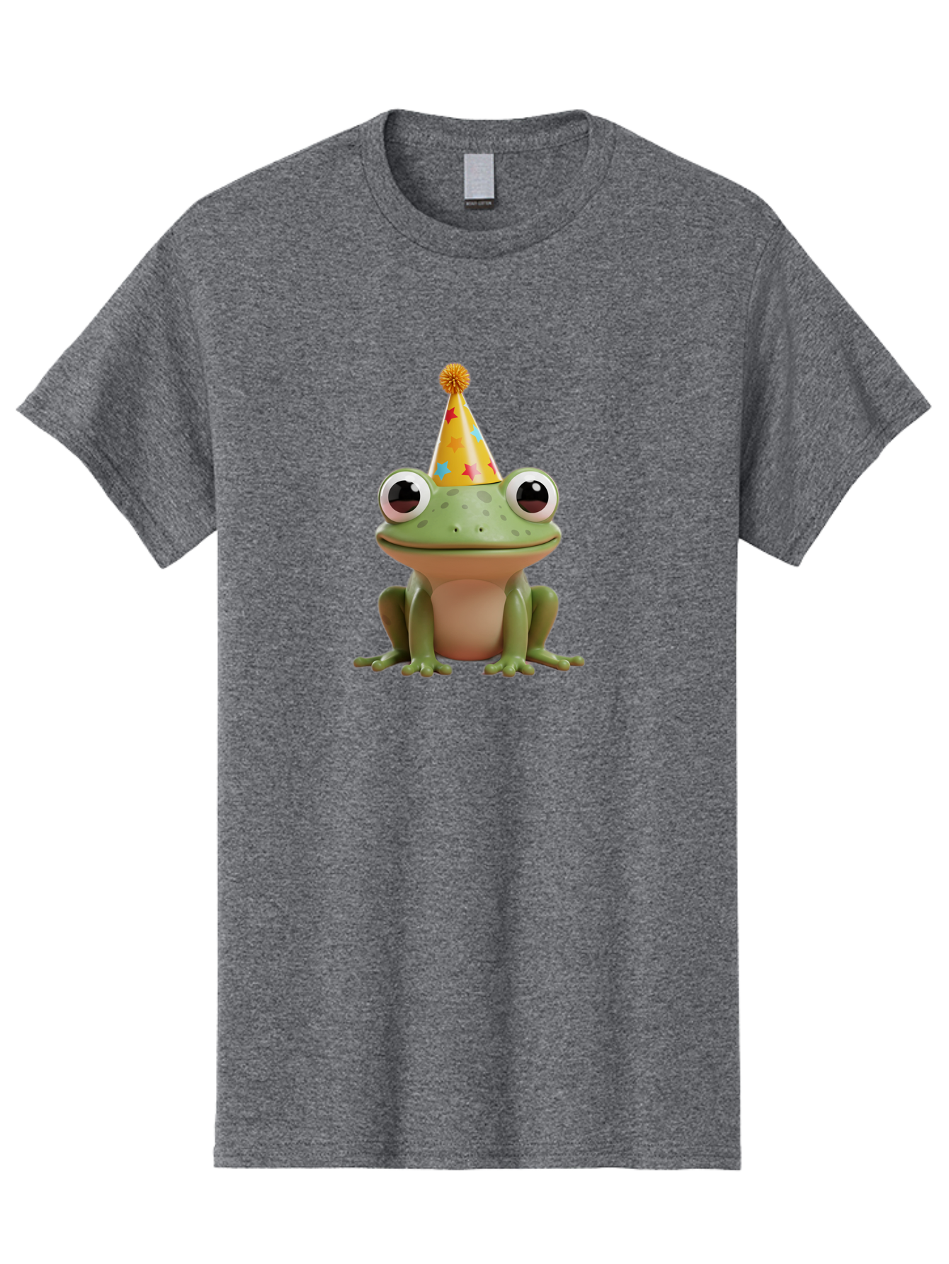 Frog-Party-Hat Men'S Graphic Tee, 100% Cotton, Comfortable Casual Summer Wear, Machine Washable, Green Frog, Party Hat, Festive Celebration, Cartoon Character, Cute Animal, Funny Illustration, Birthday Party, Holiday Fun, Joyful Atmosphere Bab926
