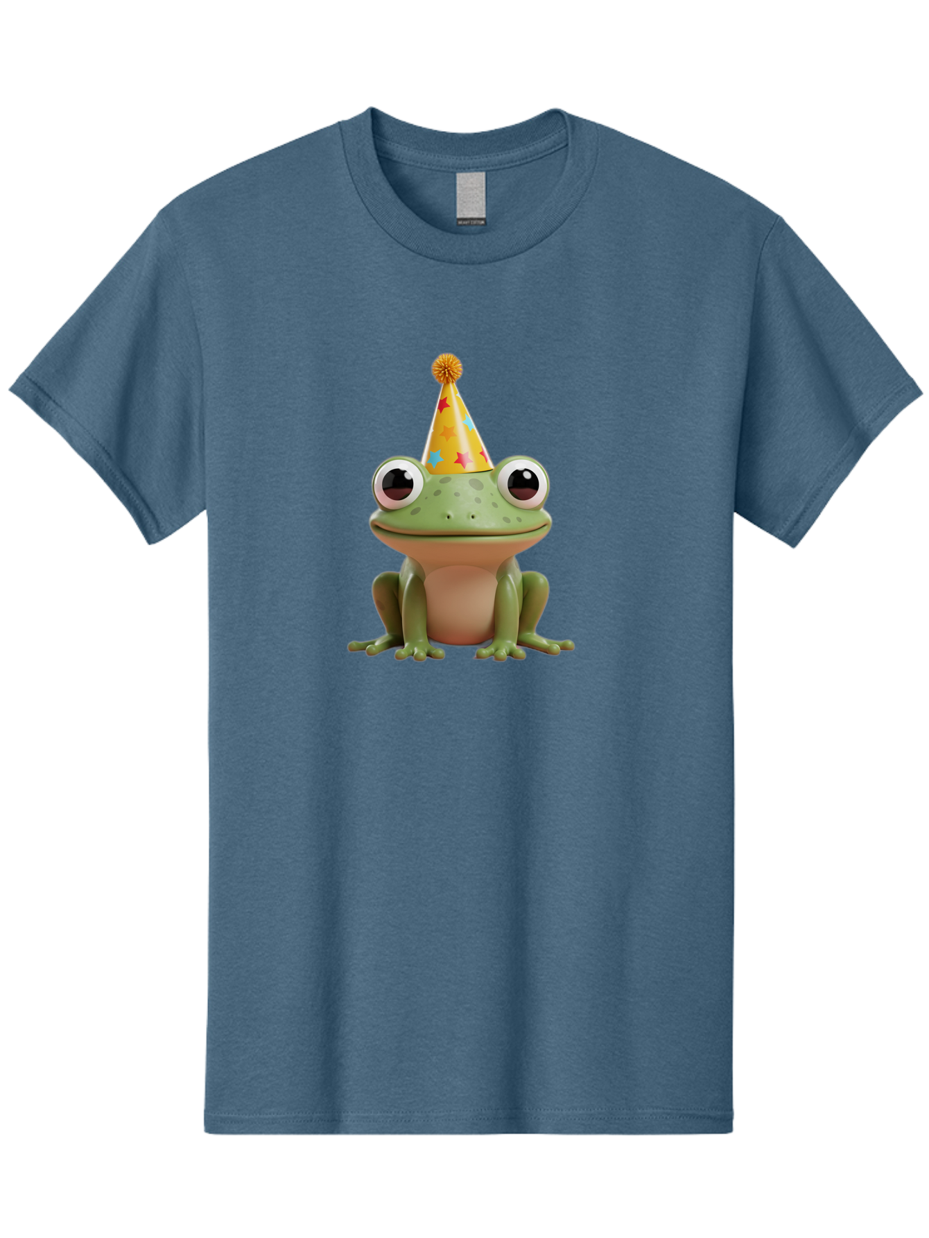 Frog-Party-Hat Men'S Graphic Tee, 100% Cotton, Comfortable Casual Summer Wear, Machine Washable, Green Frog, Party Hat, Festive Celebration, Cartoon Character, Cute Animal, Funny Illustration, Birthday Party, Holiday Fun, Joyful Atmosphere Bab926