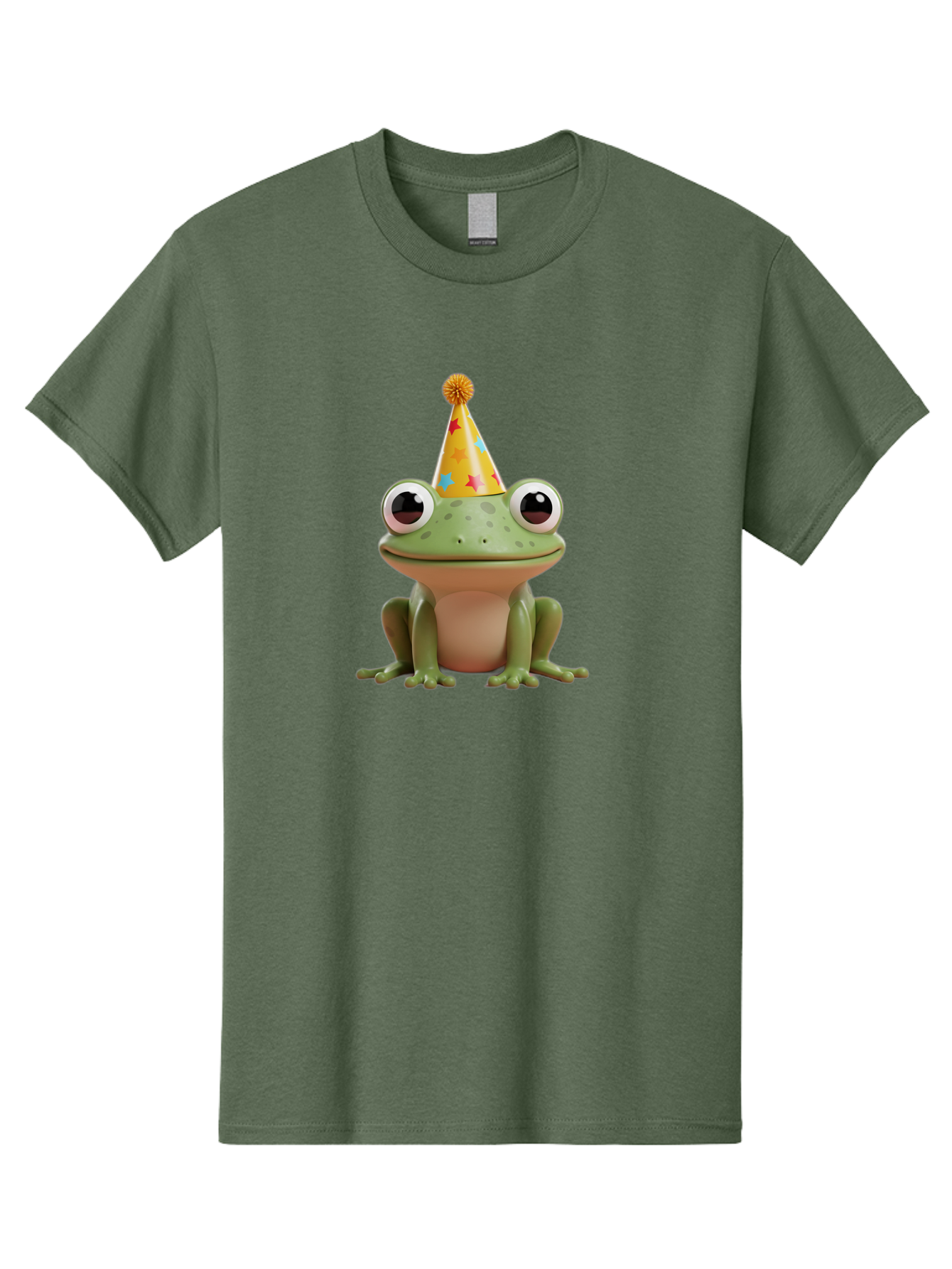 Frog-Party-Hat Men'S Graphic Tee, 100% Cotton, Comfortable Casual Summer Wear, Machine Washable, Green Frog, Party Hat, Festive Celebration, Cartoon Character, Cute Animal, Funny Illustration, Birthday Party, Holiday Fun, Joyful Atmosphere Bab926