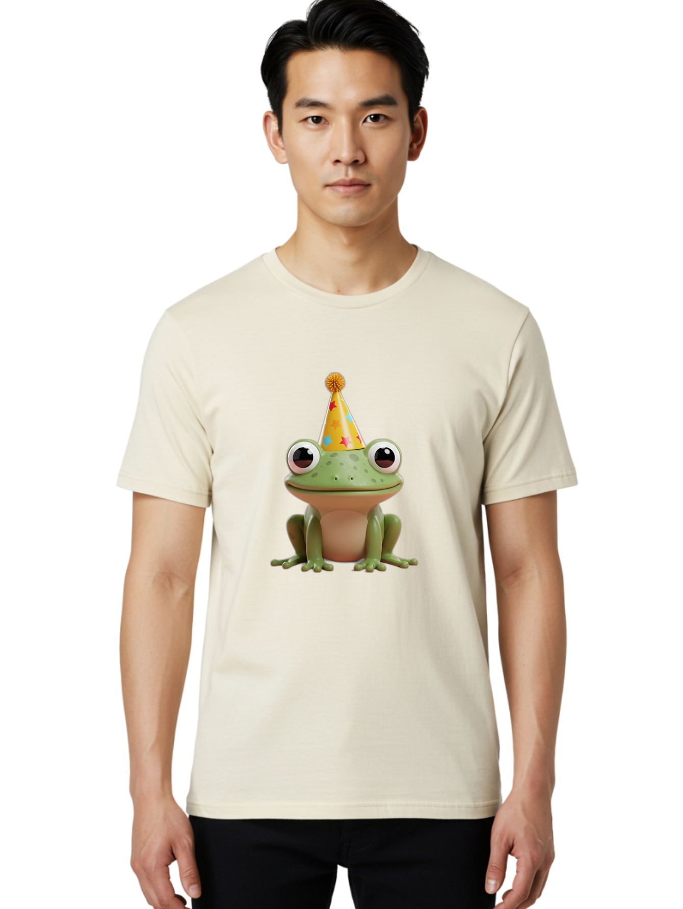 Frog-Party-Hat Men'S Graphic Tee, 100% Cotton, Comfortable Casual Summer Wear, Machine Washable, Green Frog, Party Hat, Festive Celebration, Cartoon Character, Cute Animal, Funny Illustration, Birthday Party, Holiday Fun, Joyful Atmosphere Bab926