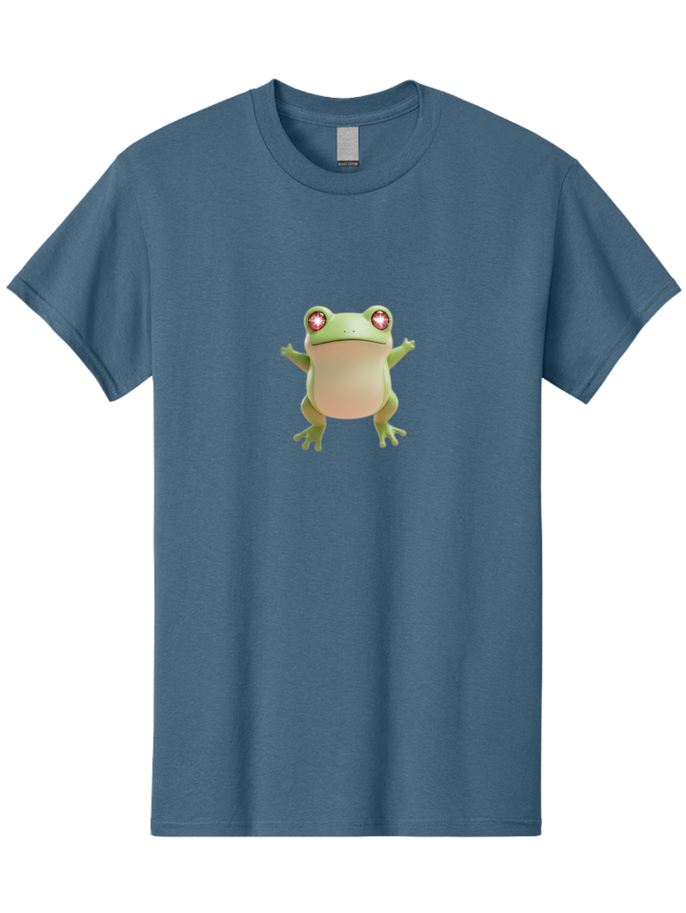 Frog-With-Glowing-Eyes Men'S Graphic Tee, 100% Cotton, Comfortable Casual Summer Wear, Machine Washable, Cartoon Frog, Green Frog, Glowing Red Eyes, 3D Rendering, Cute Amphibian, Vibrant Graphics, Playful Animation, Fun Character Design Bab928