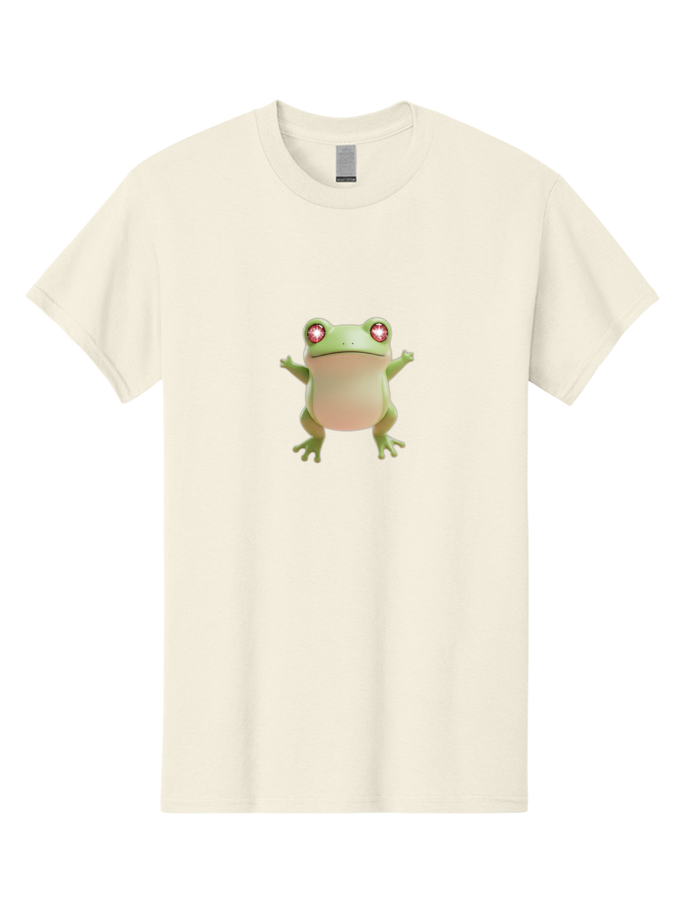 Frog-With-Glowing-Eyes Men'S Graphic Tee, 100% Cotton, Comfortable Casual Summer Wear, Machine Washable, Cartoon Frog, Green Frog, Glowing Red Eyes, 3D Rendering, Cute Amphibian, Vibrant Graphics, Playful Animation, Fun Character Design Bab928