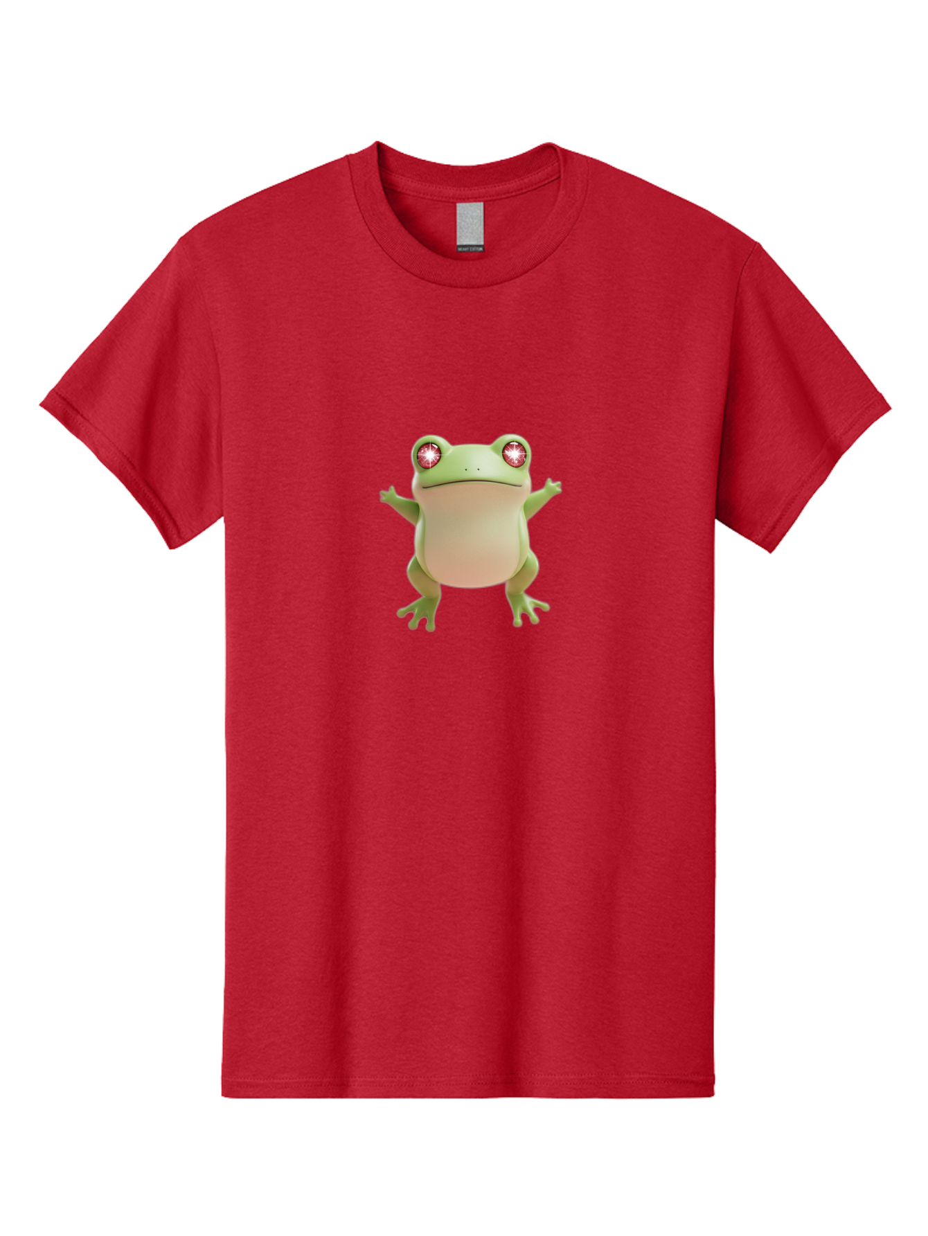 Frog-With-Glowing-Eyes Men'S Graphic Tee, 100% Cotton, Comfortable Casual Summer Wear, Machine Washable, Cartoon Frog, Green Frog, Glowing Red Eyes, 3D Rendering, Cute Amphibian, Vibrant Graphics, Playful Animation, Fun Character Design Bab928