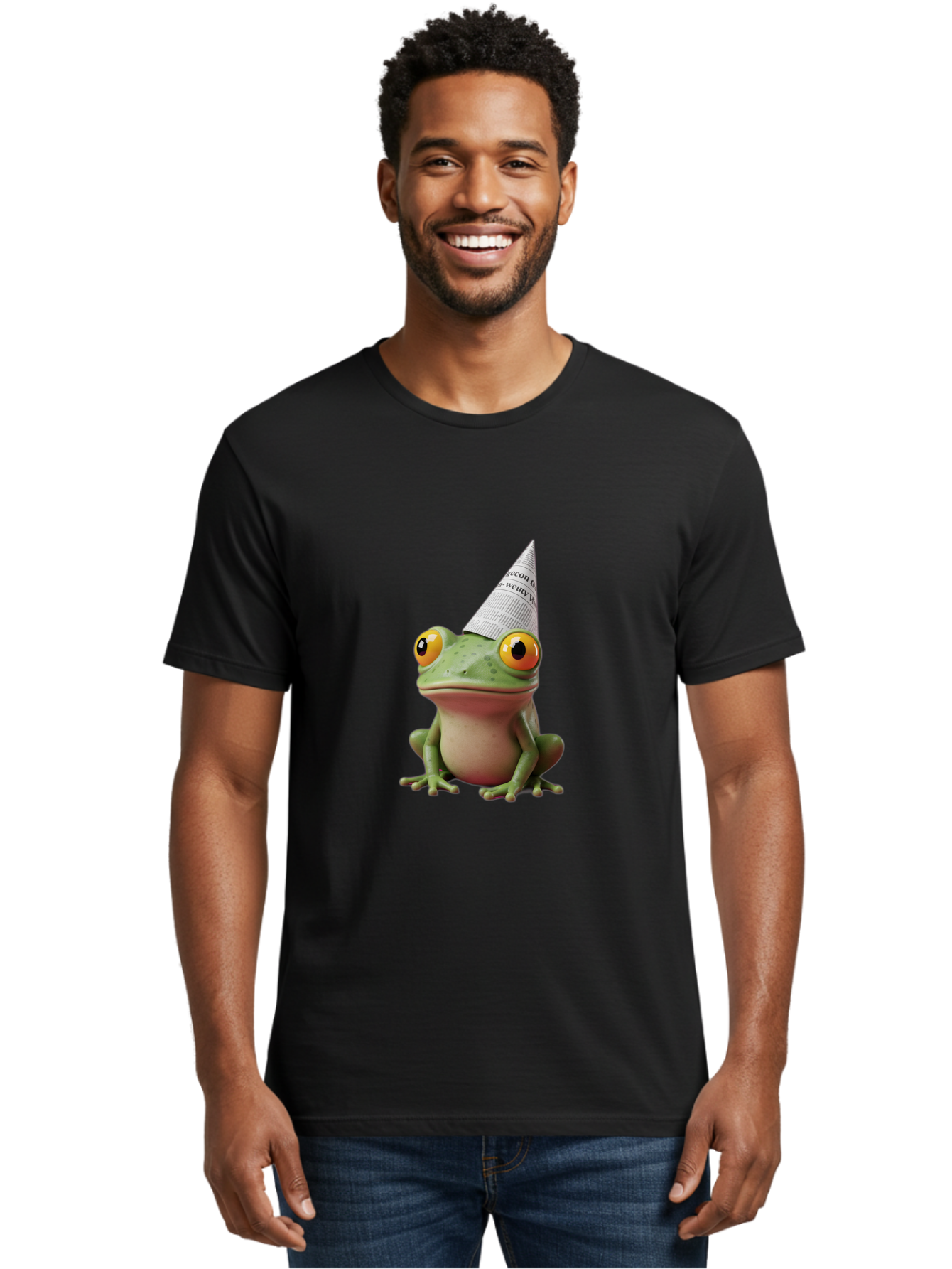 Frog-With-Party-Hat-1 Men'S Graphic Tee, 100% Cotton, Comfortable Casual Summer Wear, Machine Washable, Funny Frog, Party Hat, Festive Atmosphere, Cute Animal, Playful Vibe, Quirky Illustration, Humorous Character, Cartoon Style Bab929