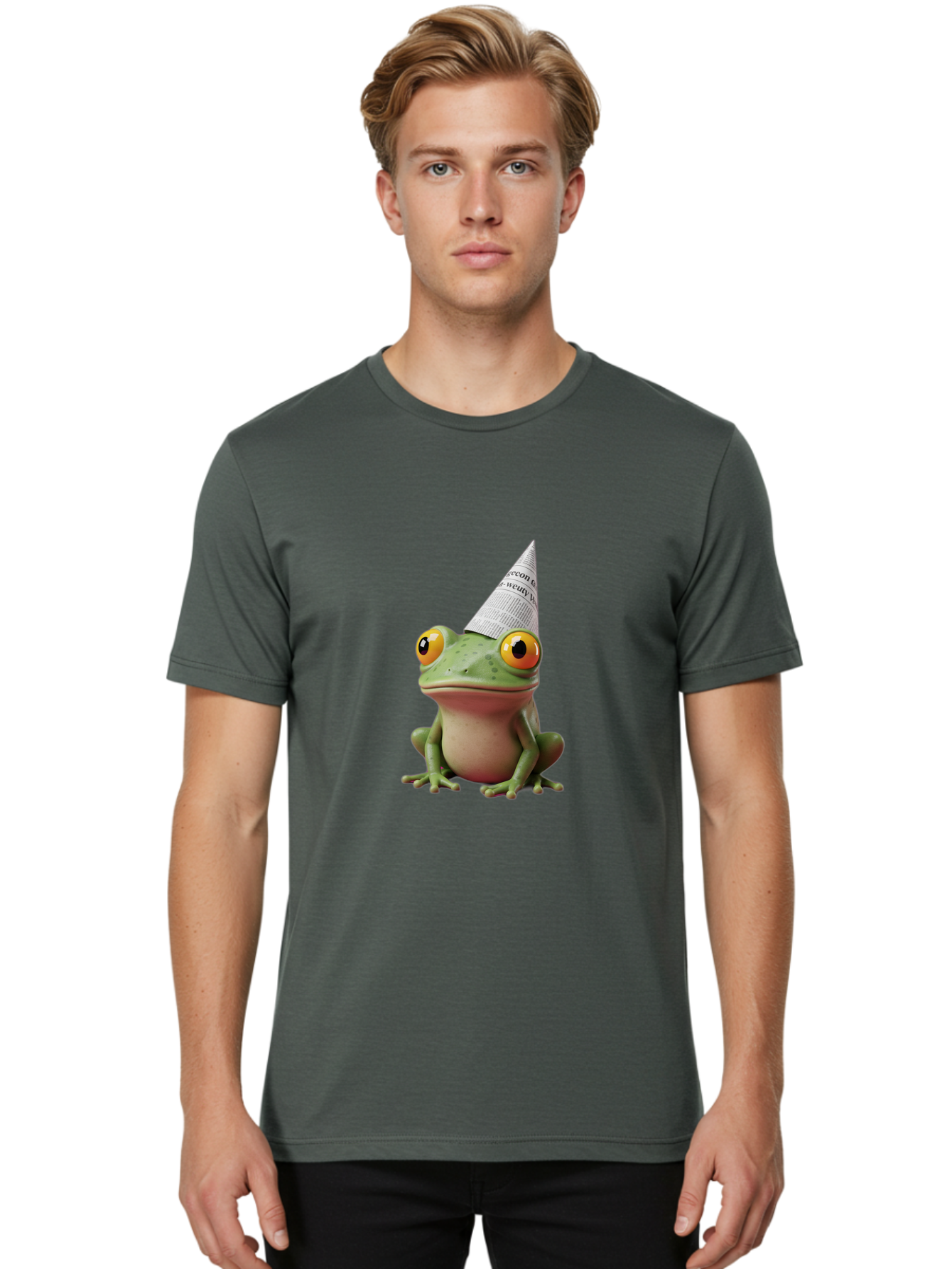 Frog-With-Party-Hat-1 Men'S Graphic Tee, 100% Cotton, Comfortable Casual Summer Wear, Machine Washable, Funny Frog, Party Hat, Festive Atmosphere, Cute Animal, Playful Vibe, Quirky Illustration, Humorous Character, Cartoon Style Bab929