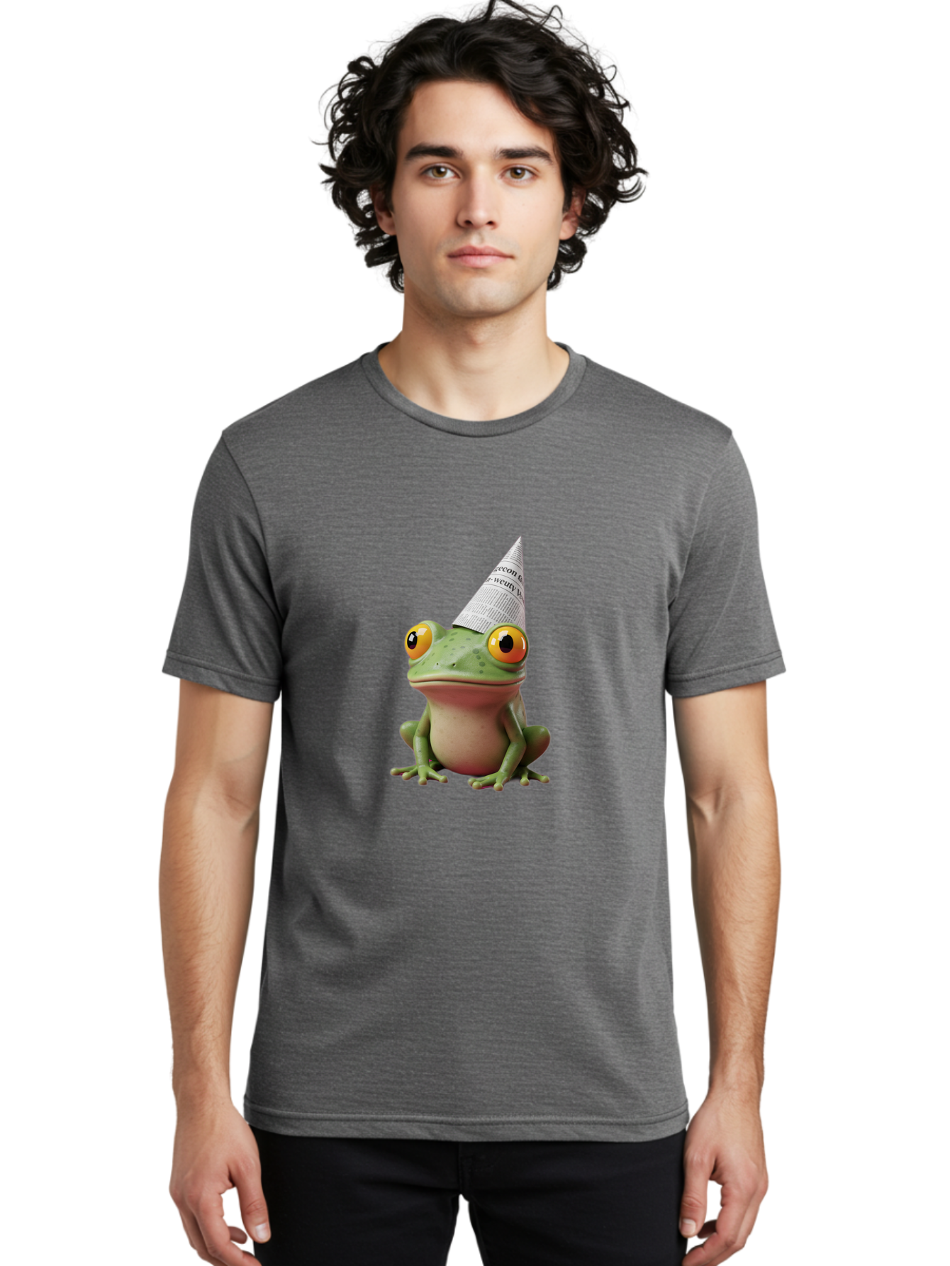 Frog-With-Party-Hat-1 Men'S Graphic Tee, 100% Cotton, Comfortable Casual Summer Wear, Machine Washable, Funny Frog, Party Hat, Festive Atmosphere, Cute Animal, Playful Vibe, Quirky Illustration, Humorous Character, Cartoon Style Bab929