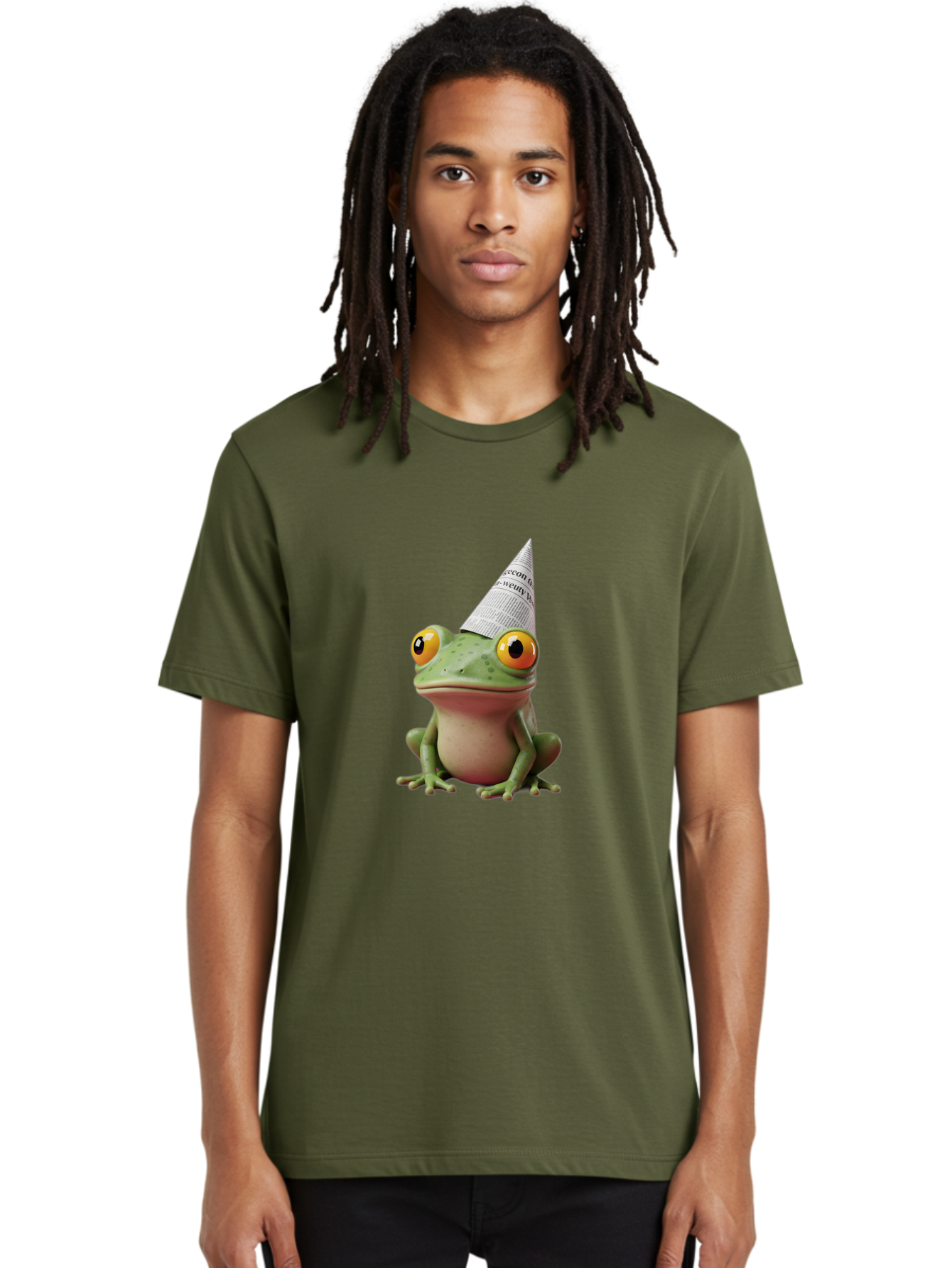 Frog-With-Party-Hat-1 Men'S Graphic Tee, 100% Cotton, Comfortable Casual Summer Wear, Machine Washable, Funny Frog, Party Hat, Festive Atmosphere, Cute Animal, Playful Vibe, Quirky Illustration, Humorous Character, Cartoon Style Bab929