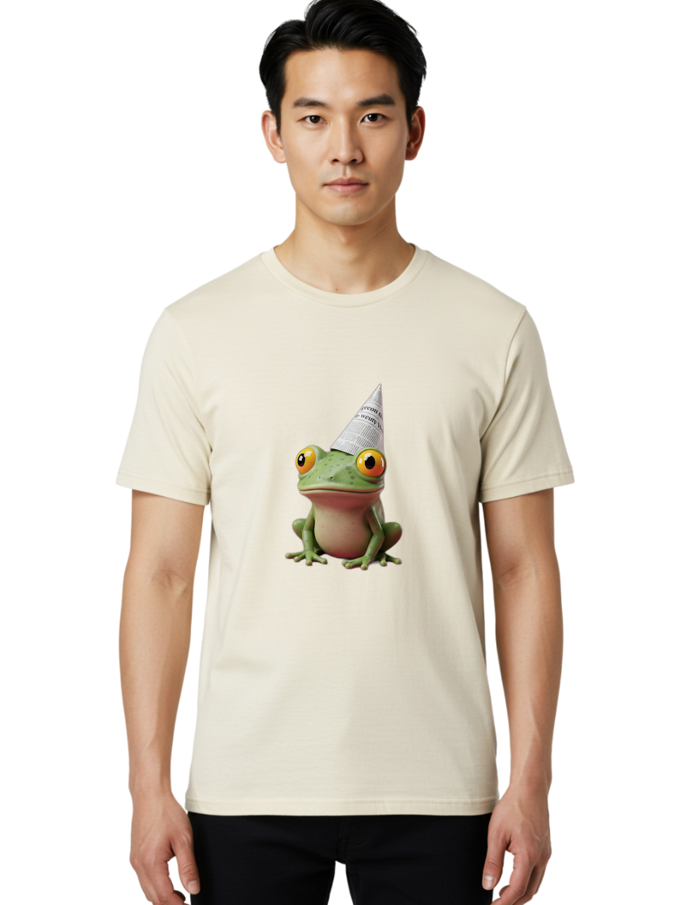 Frog-With-Party-Hat-1 Men'S Graphic Tee, 100% Cotton, Comfortable Casual Summer Wear, Machine Washable, Funny Frog, Party Hat, Festive Atmosphere, Cute Animal, Playful Vibe, Quirky Illustration, Humorous Character, Cartoon Style Bab929