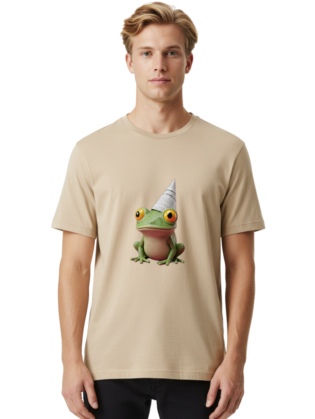 Frog-With-Party-Hat-1 Men'S Graphic Tee, 100% Cotton, Comfortable Casual Summer Wear, Machine Washable, Funny Frog, Party Hat, Festive Atmosphere, Cute Animal, Playful Vibe, Quirky Illustration, Humorous Character, Cartoon Style Bab929