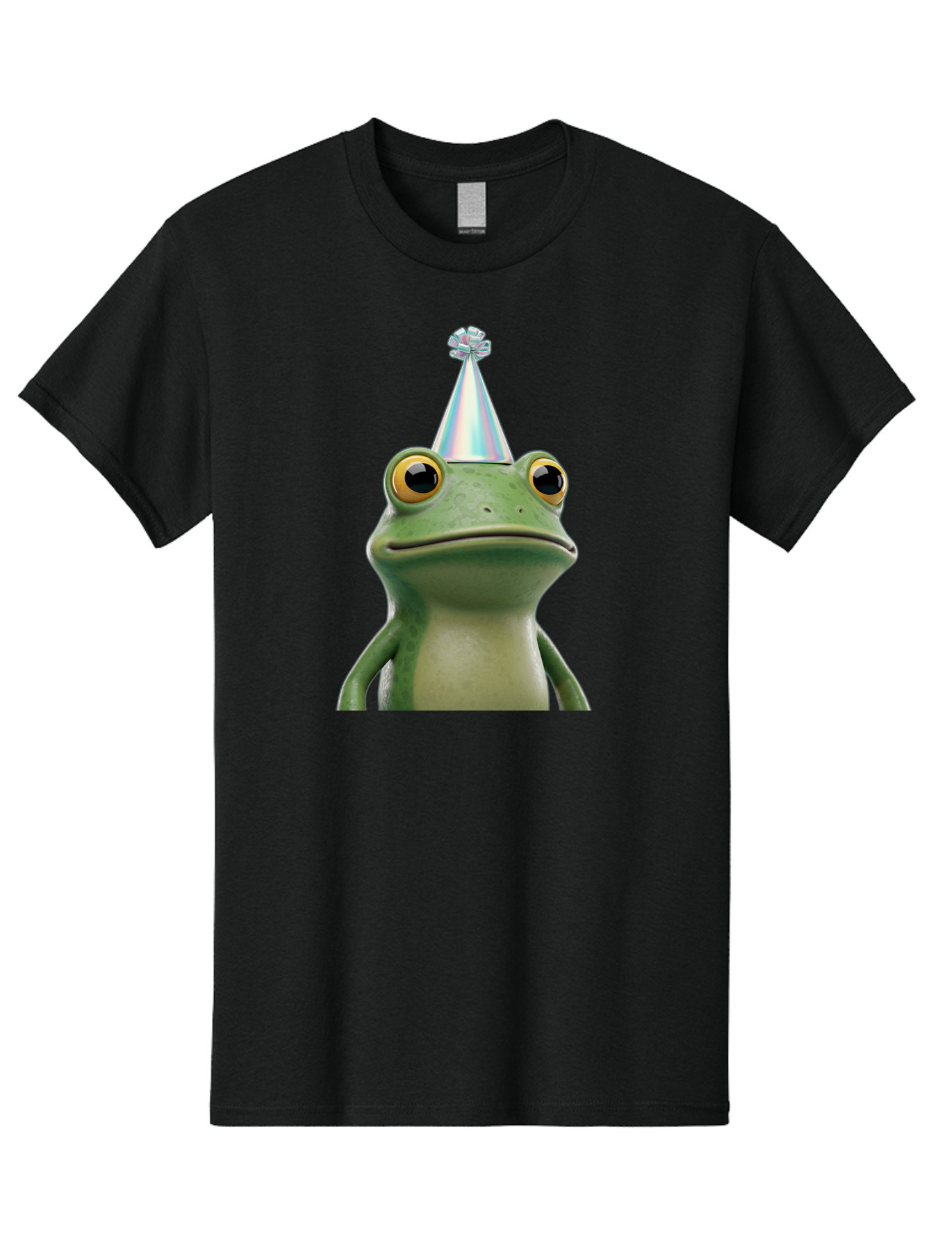 Frog-With-Party-Hat-2 Men'S Graphic Tee, 100% Cotton, Comfortable Casual Summer Wear, Machine Washable, 3D Cartoon Frog, Party Hat, Celebration, Festive Atmosphere, Funny Animal, Party Accessories, Shiny Hat, Comical Expression, Bab930