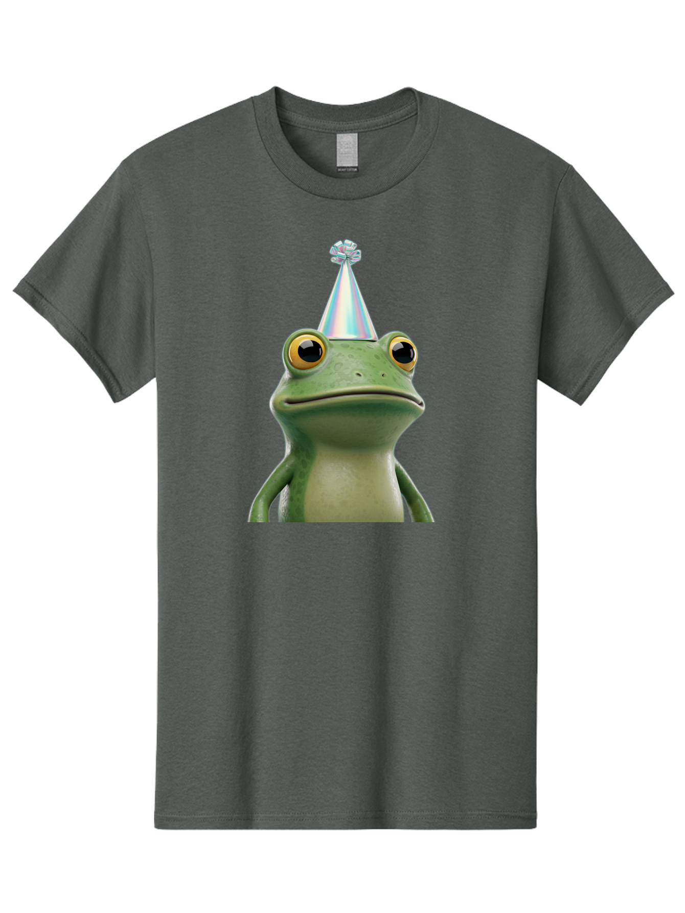 Frog-With-Party-Hat-2 Men'S Graphic Tee, 100% Cotton, Comfortable Casual Summer Wear, Machine Washable, 3D Cartoon Frog, Party Hat, Celebration, Festive Atmosphere, Funny Animal, Party Accessories, Shiny Hat, Comical Expression, Bab930