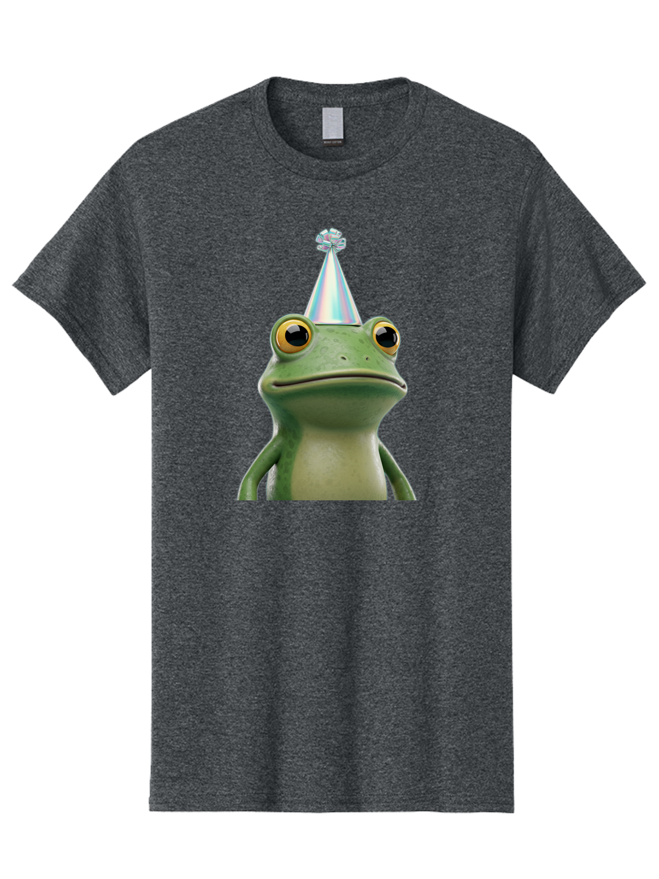 Frog-With-Party-Hat-2 Men'S Graphic Tee, 100% Cotton, Comfortable Casual Summer Wear, Machine Washable, 3D Cartoon Frog, Party Hat, Celebration, Festive Atmosphere, Funny Animal, Party Accessories, Shiny Hat, Comical Expression, Bab930