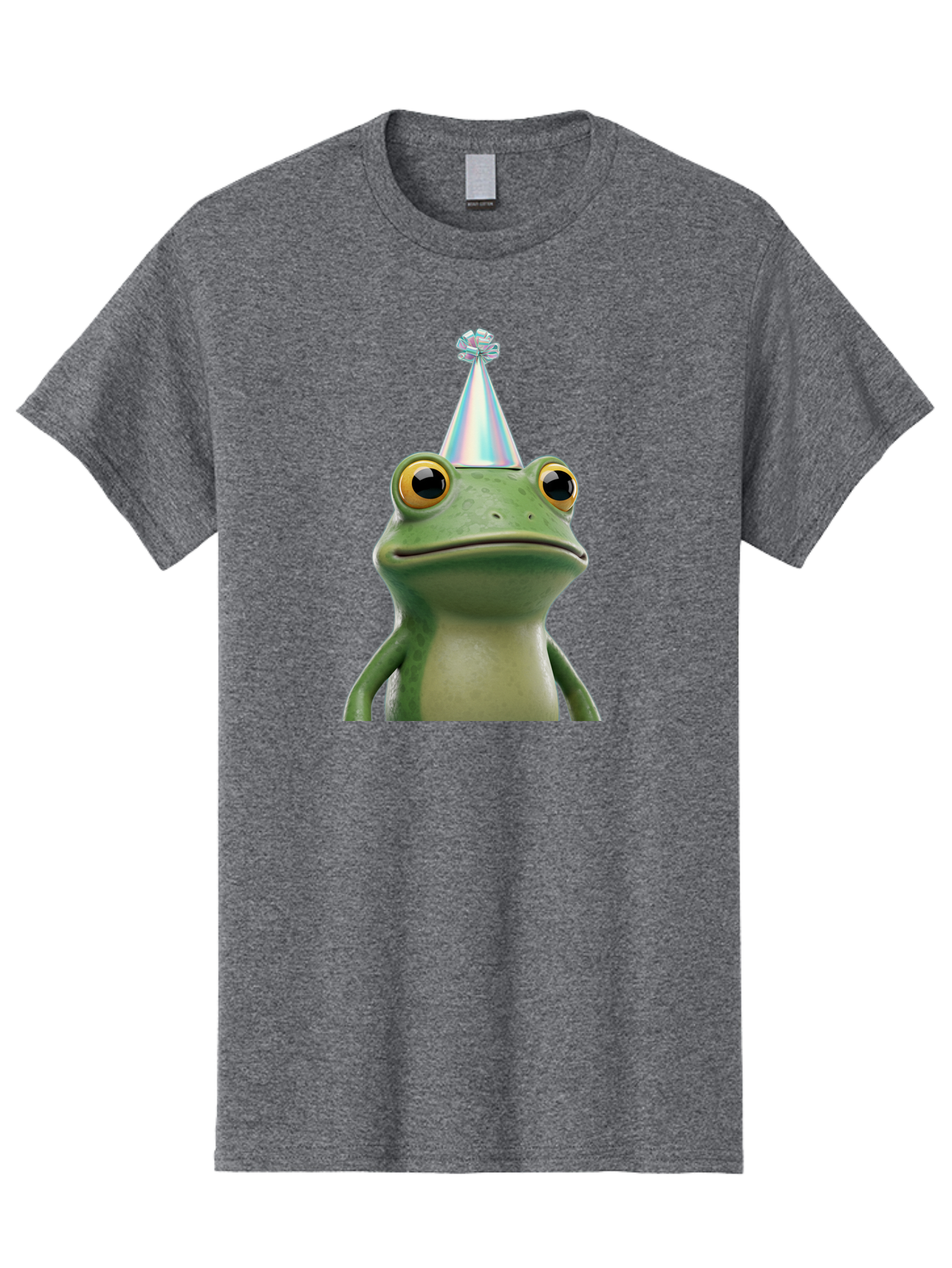 Frog-With-Party-Hat-2 Men'S Graphic Tee, 100% Cotton, Comfortable Casual Summer Wear, Machine Washable, 3D Cartoon Frog, Party Hat, Celebration, Festive Atmosphere, Funny Animal, Party Accessories, Shiny Hat, Comical Expression, Bab930