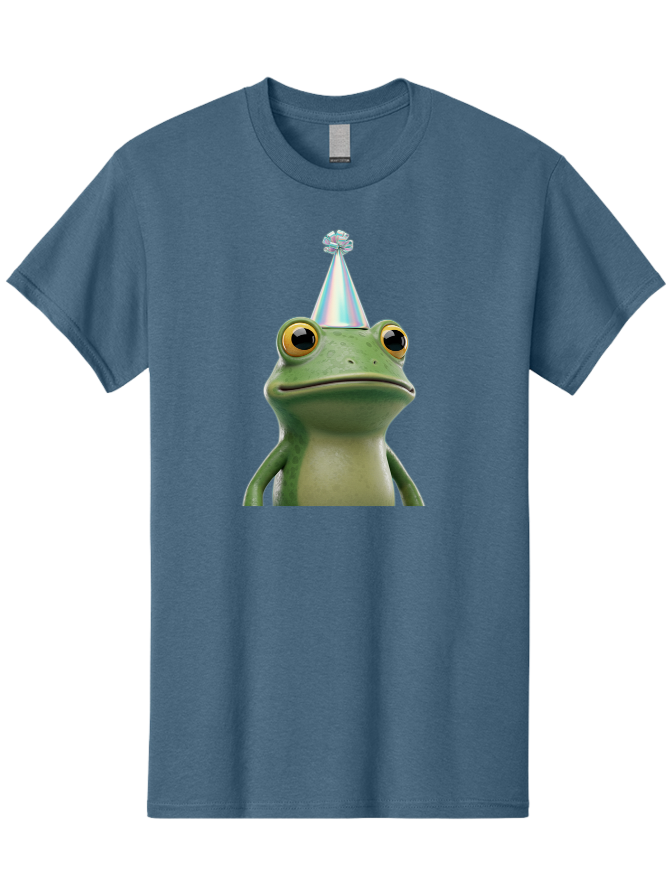 Frog-With-Party-Hat-2 Men'S Graphic Tee, 100% Cotton, Comfortable Casual Summer Wear, Machine Washable, 3D Cartoon Frog, Party Hat, Celebration, Festive Atmosphere, Funny Animal, Party Accessories, Shiny Hat, Comical Expression, Bab930