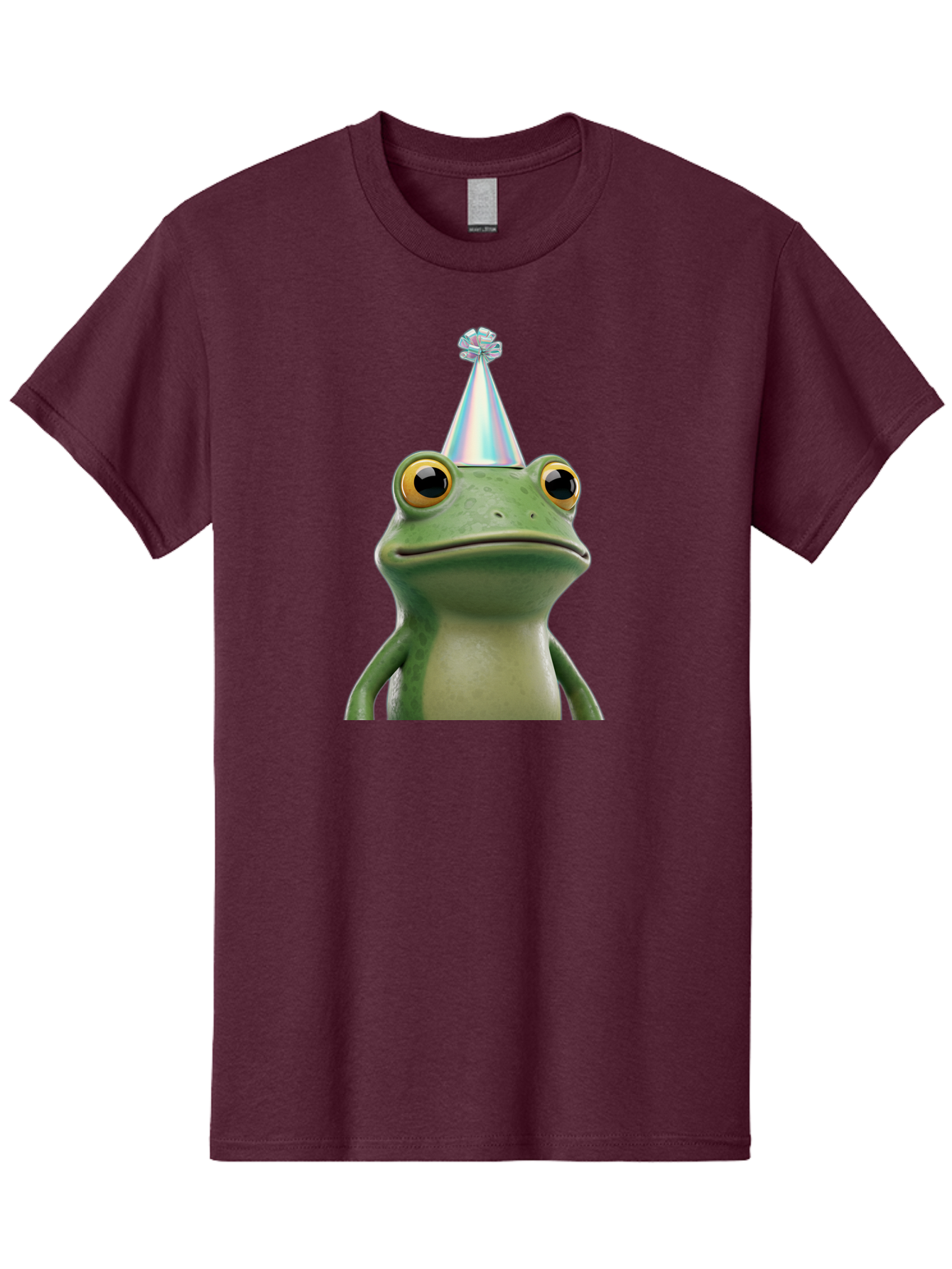 Frog-With-Party-Hat-2 Men'S Graphic Tee, 100% Cotton, Comfortable Casual Summer Wear, Machine Washable, 3D Cartoon Frog, Party Hat, Celebration, Festive Atmosphere, Funny Animal, Party Accessories, Shiny Hat, Comical Expression, Bab930