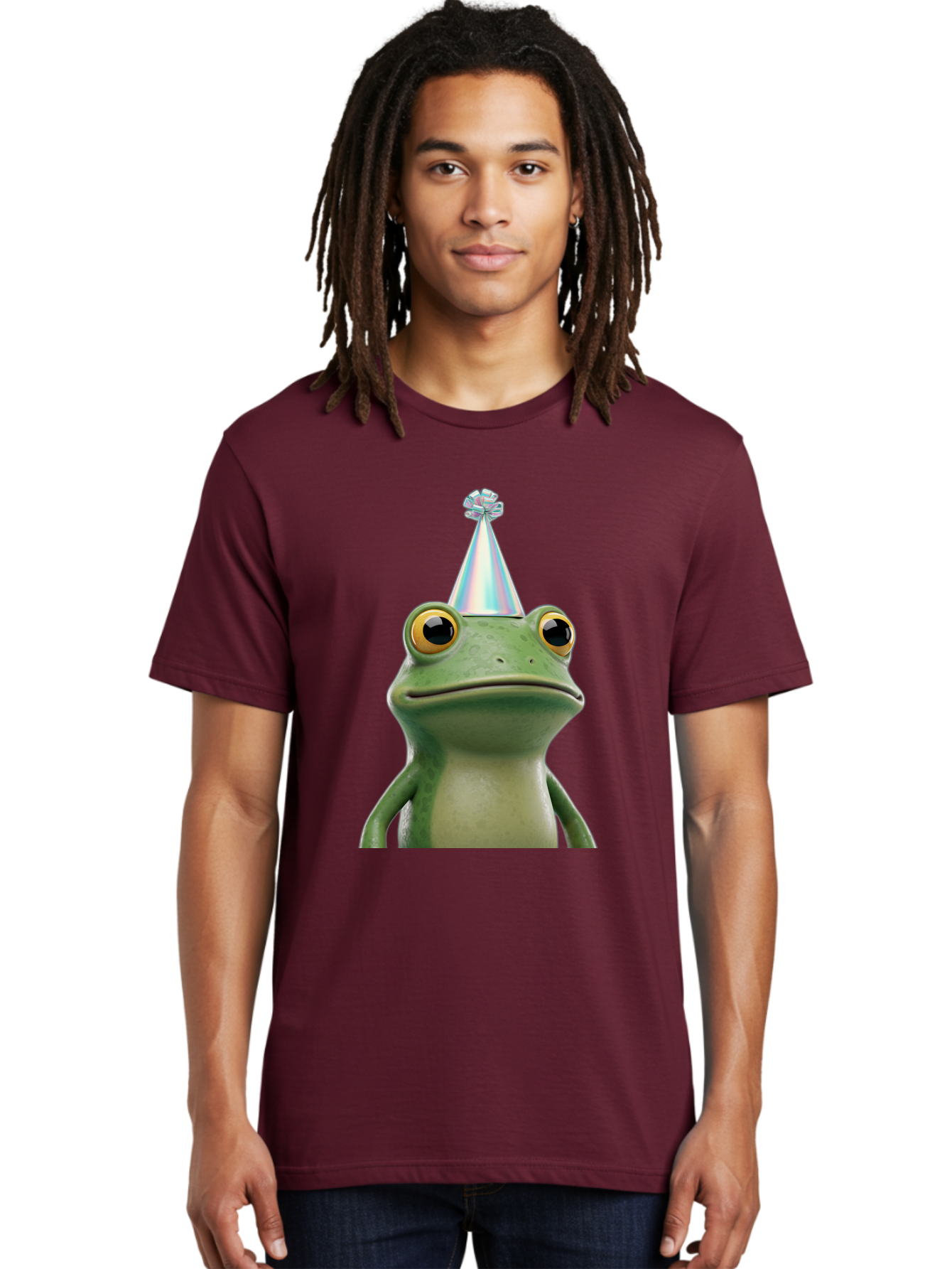 Frog-With-Party-Hat-2 Men'S Graphic Tee, 100% Cotton, Comfortable Casual Summer Wear, Machine Washable, 3D Cartoon Frog, Party Hat, Celebration, Festive Atmosphere, Funny Animal, Party Accessories, Shiny Hat, Comical Expression, Bab930