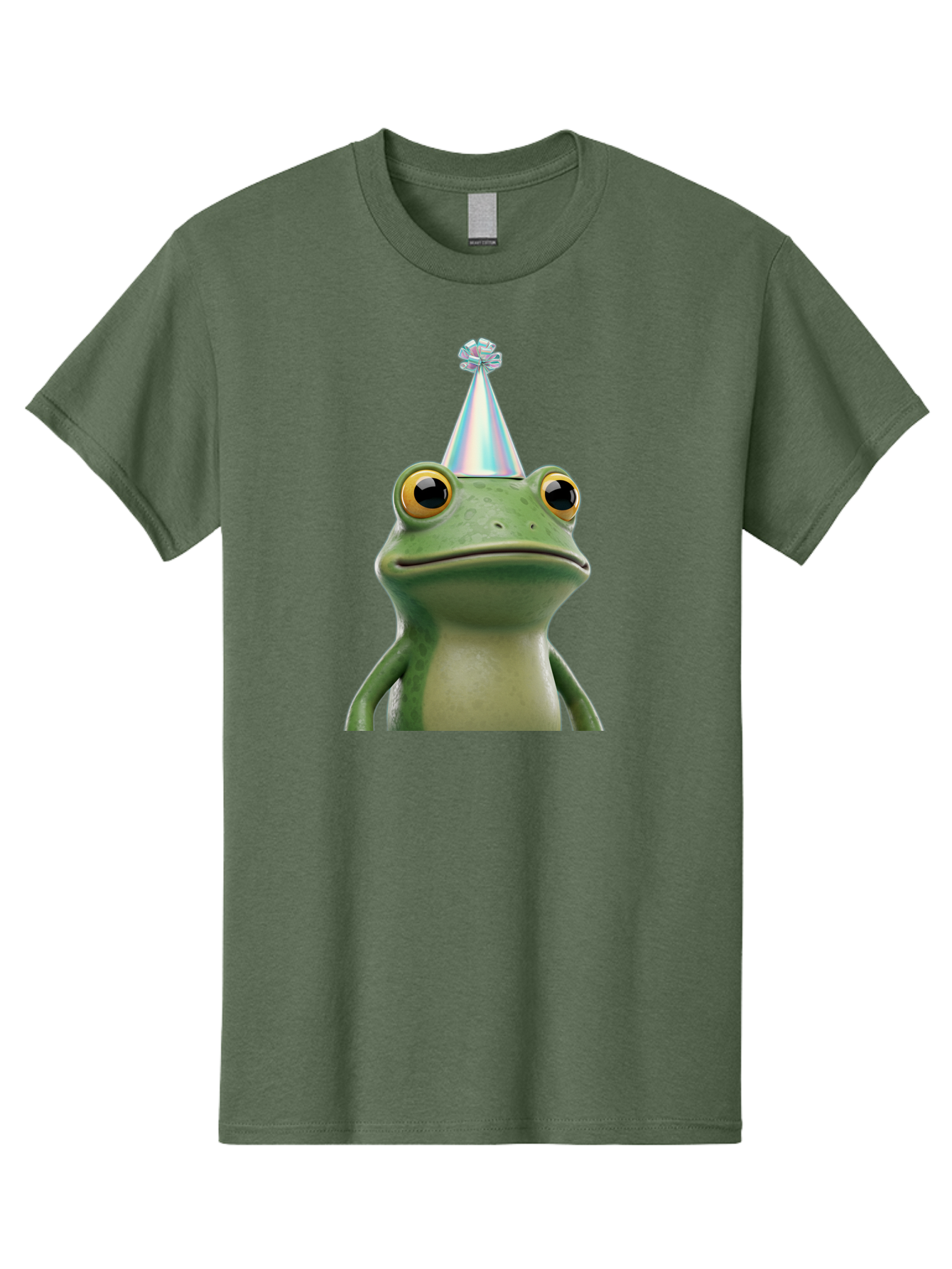 Frog-With-Party-Hat-2 Men'S Graphic Tee, 100% Cotton, Comfortable Casual Summer Wear, Machine Washable, 3D Cartoon Frog, Party Hat, Celebration, Festive Atmosphere, Funny Animal, Party Accessories, Shiny Hat, Comical Expression, Bab930