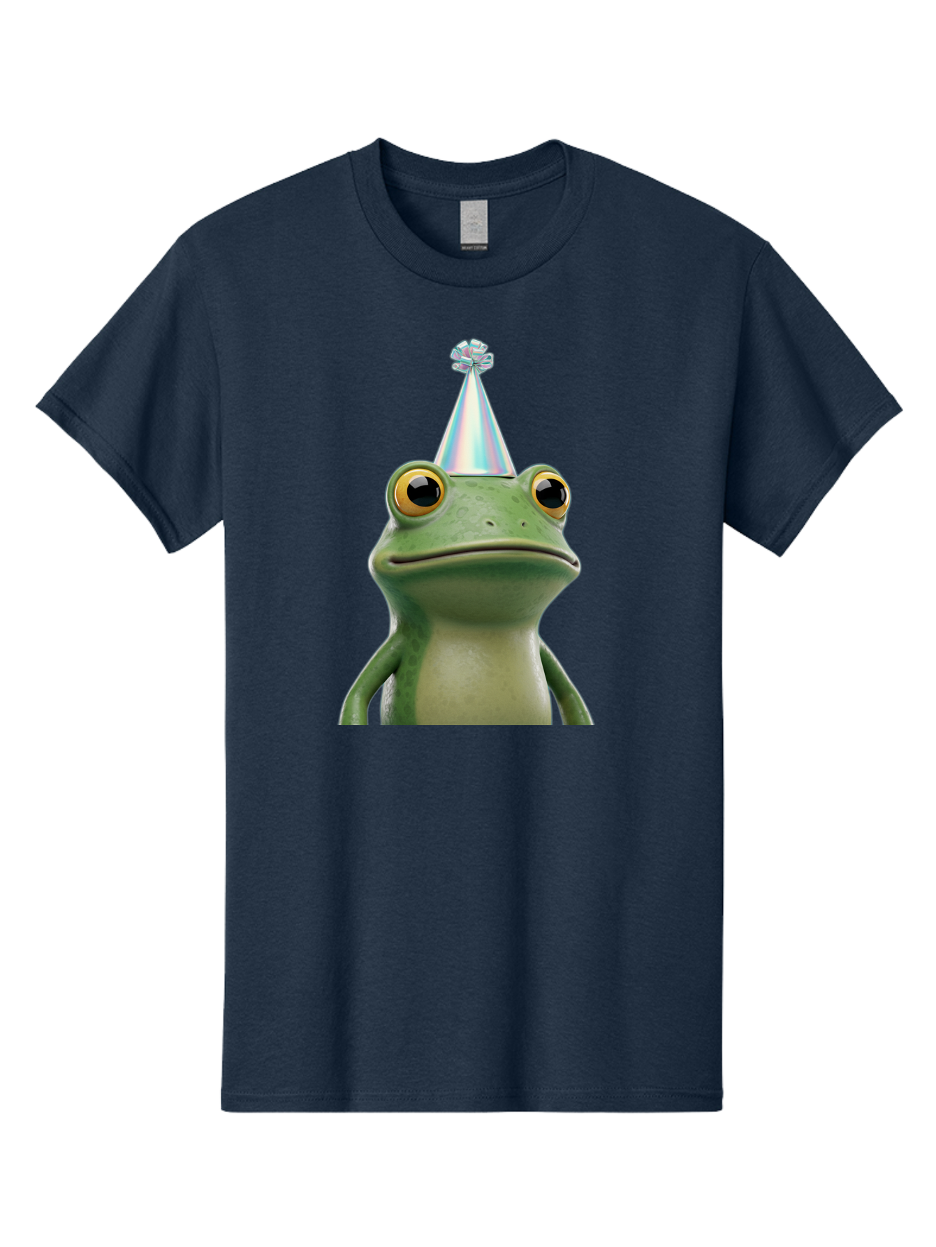 Frog-With-Party-Hat-2 Men'S Graphic Tee, 100% Cotton, Comfortable Casual Summer Wear, Machine Washable, 3D Cartoon Frog, Party Hat, Celebration, Festive Atmosphere, Funny Animal, Party Accessories, Shiny Hat, Comical Expression, Bab930