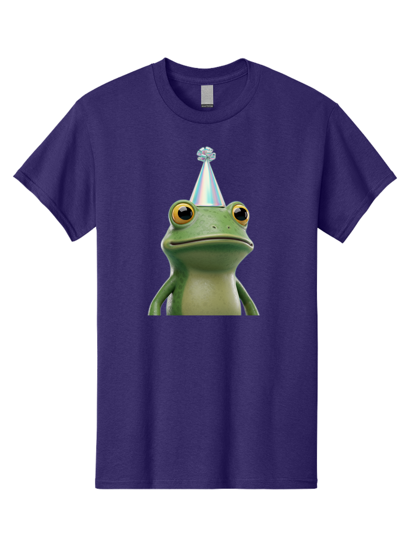 Frog-With-Party-Hat-2 Men'S Graphic Tee, 100% Cotton, Comfortable Casual Summer Wear, Machine Washable, 3D Cartoon Frog, Party Hat, Celebration, Festive Atmosphere, Funny Animal, Party Accessories, Shiny Hat, Comical Expression, Bab930