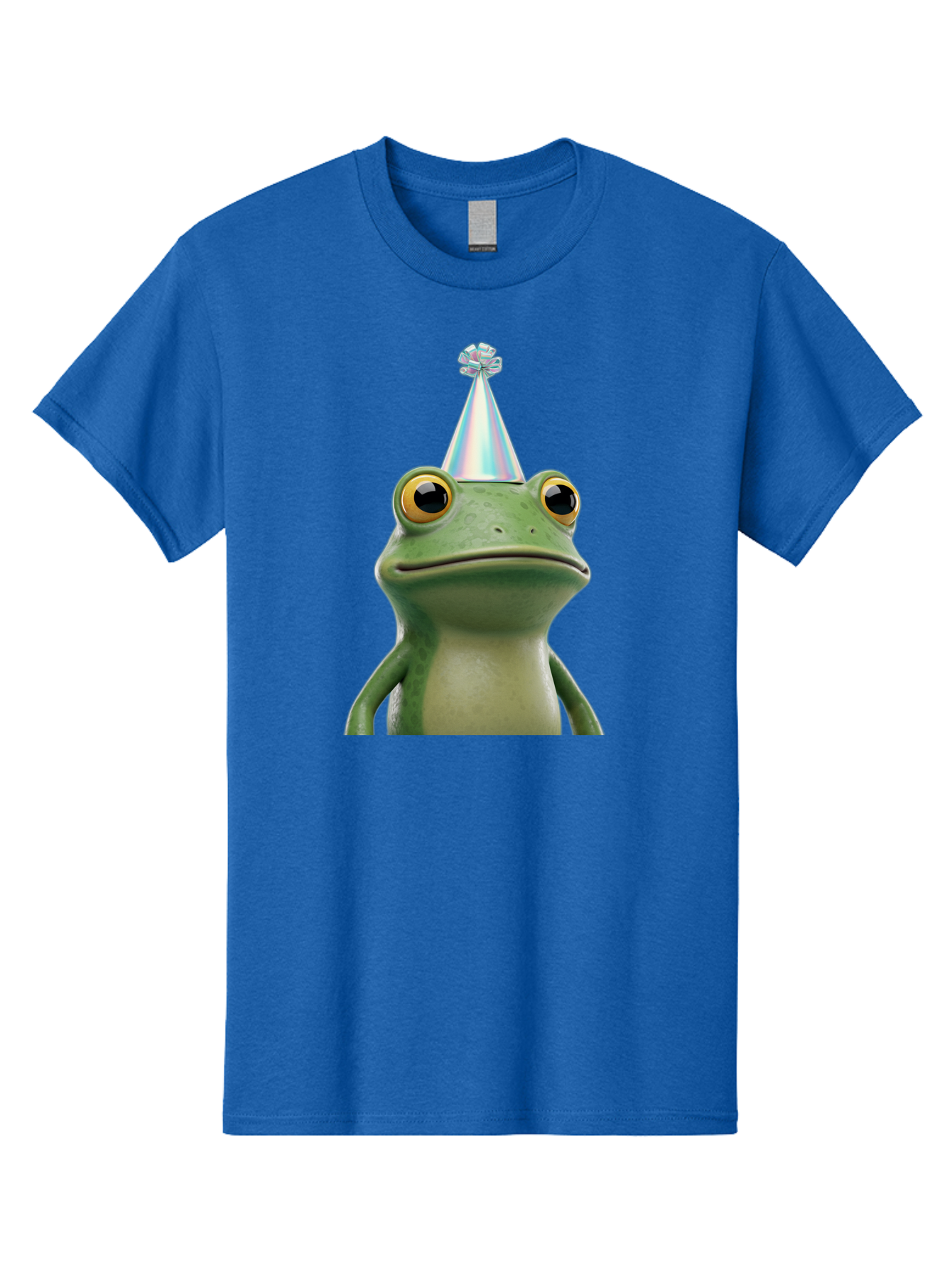 Frog-With-Party-Hat-2 Men'S Graphic Tee, 100% Cotton, Comfortable Casual Summer Wear, Machine Washable, 3D Cartoon Frog, Party Hat, Celebration, Festive Atmosphere, Funny Animal, Party Accessories, Shiny Hat, Comical Expression, Bab930