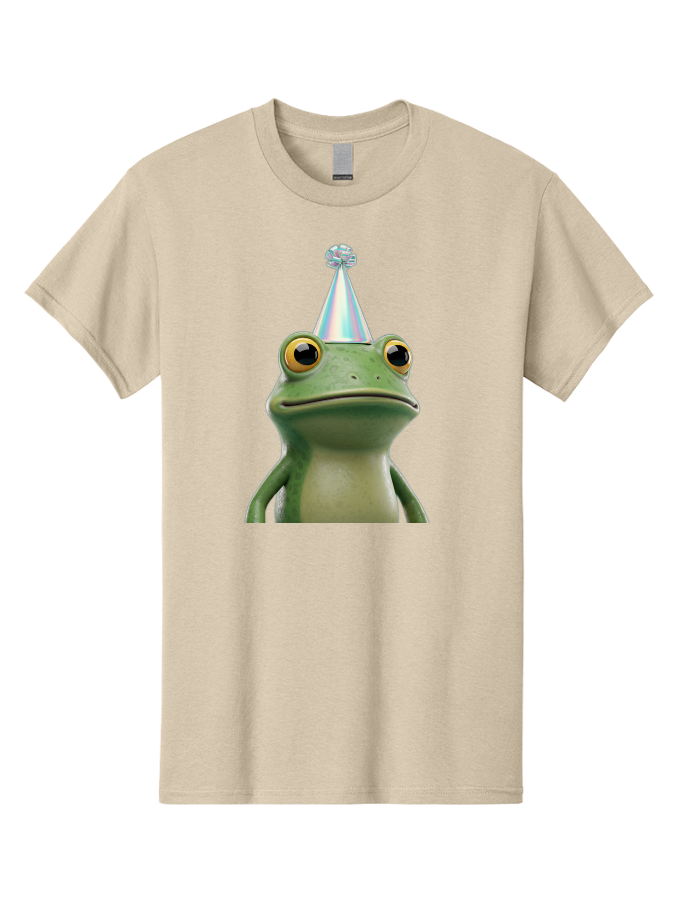 Frog-With-Party-Hat-2 Men'S Graphic Tee, 100% Cotton, Comfortable Casual Summer Wear, Machine Washable, 3D Cartoon Frog, Party Hat, Celebration, Festive Atmosphere, Funny Animal, Party Accessories, Shiny Hat, Comical Expression, Bab930