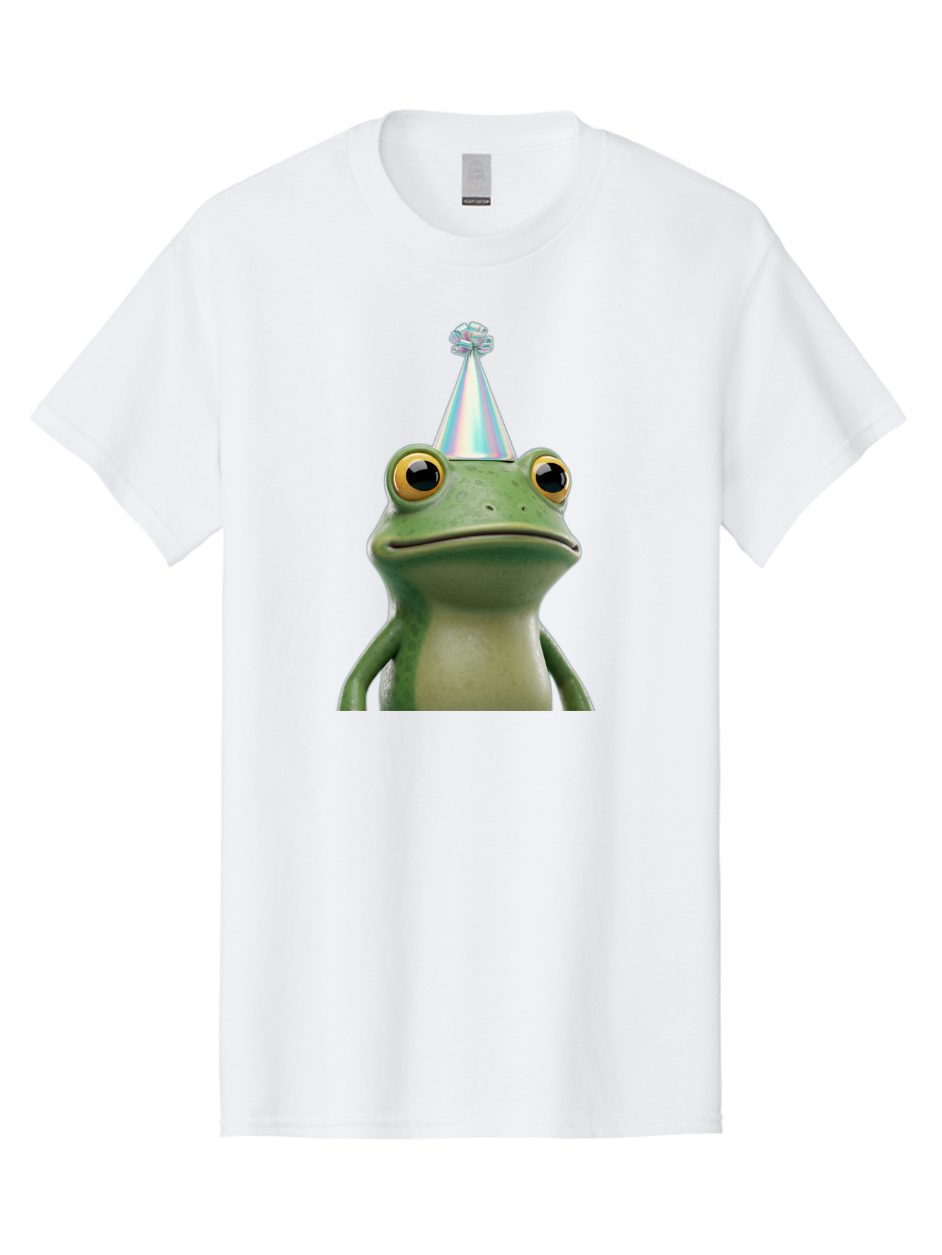 Frog-With-Party-Hat-2 Men'S Graphic Tee, 100% Cotton, Comfortable Casual Summer Wear, Machine Washable, 3D Cartoon Frog, Party Hat, Celebration, Festive Atmosphere, Funny Animal, Party Accessories, Shiny Hat, Comical Expression, Bab930