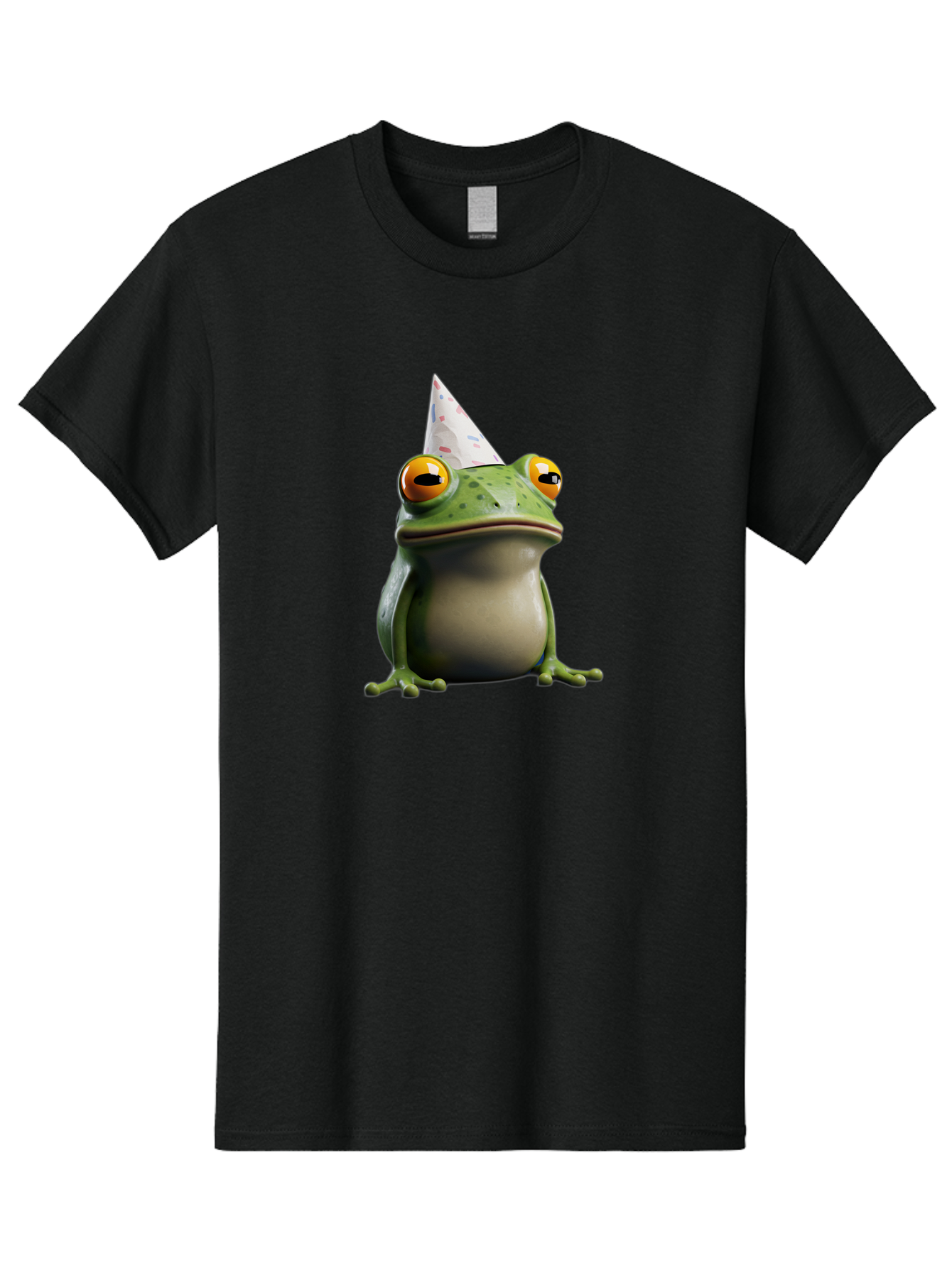 Frog-With-Party-Hat-3 Men'S Graphic Tee, 100% Cotton, Comfortable Casual Summer Wear, Machine Washable, Cartoon Frog, Party Hat, Celebration, Green Frog, Funny Animal, Festive Atmosphere, Comical Character, Joyful Scene, Cute Illustration, Bab931