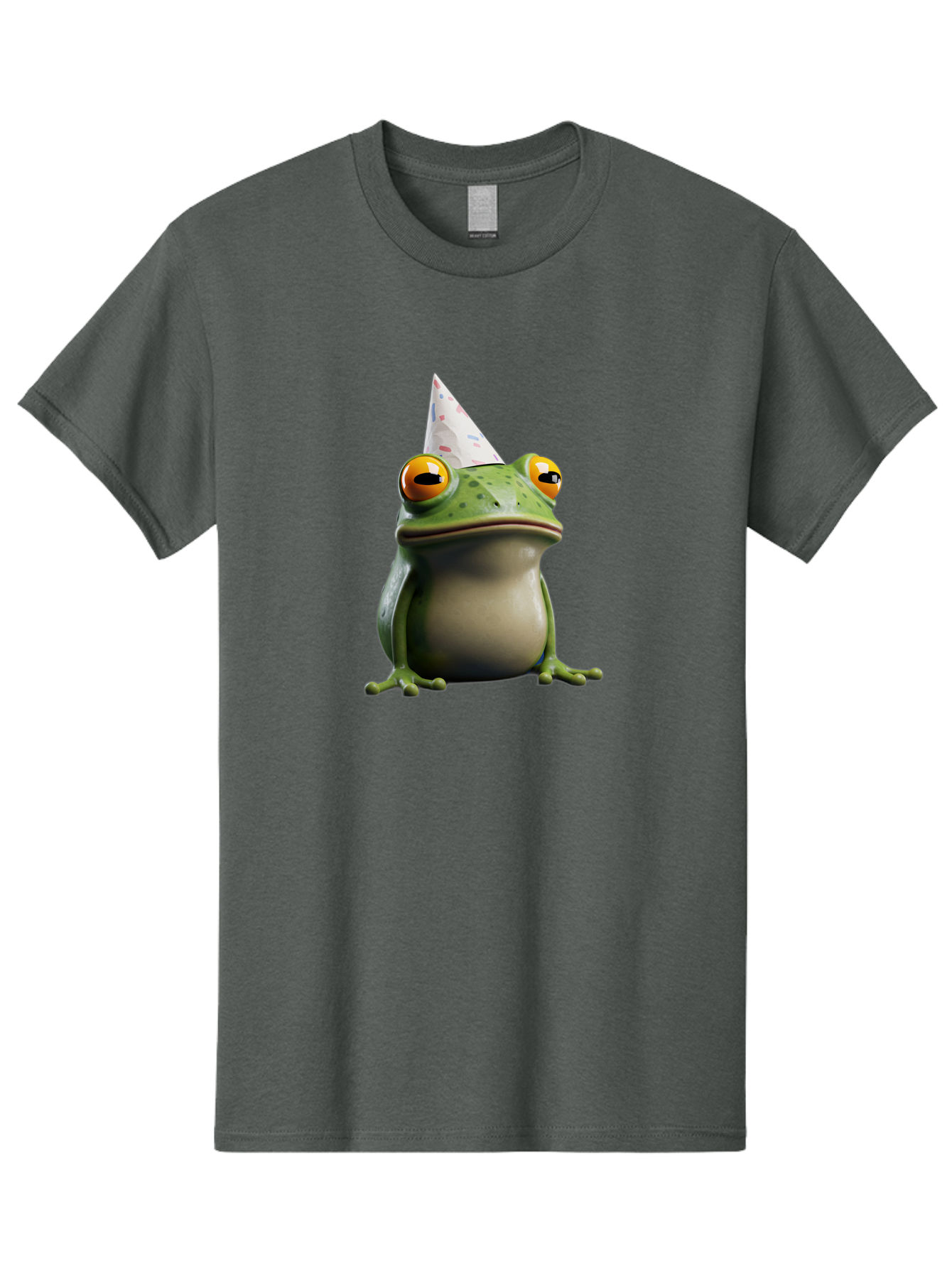 Frog-With-Party-Hat-3 Men'S Graphic Tee, 100% Cotton, Comfortable Casual Summer Wear, Machine Washable, Cartoon Frog, Party Hat, Celebration, Green Frog, Funny Animal, Festive Atmosphere, Comical Character, Joyful Scene, Cute Illustration, Bab931