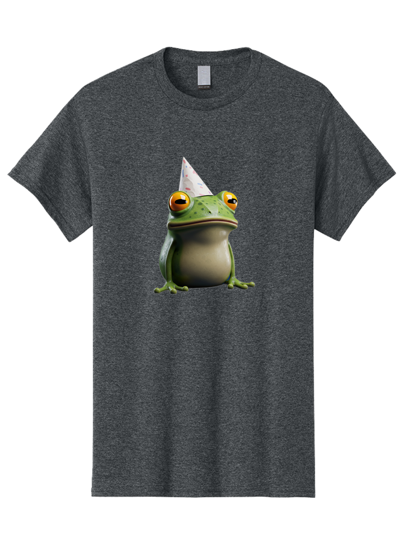Frog-With-Party-Hat-3 Men'S Graphic Tee, 100% Cotton, Comfortable Casual Summer Wear, Machine Washable, Cartoon Frog, Party Hat, Celebration, Green Frog, Funny Animal, Festive Atmosphere, Comical Character, Joyful Scene, Cute Illustration, Bab931
