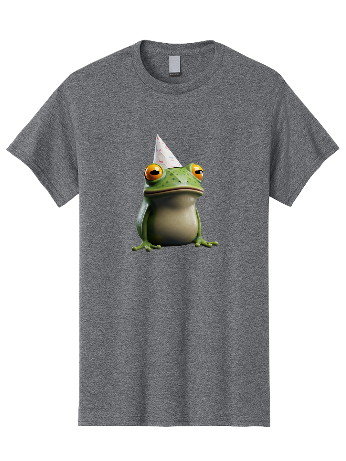 Frog-With-Party-Hat-3 Men'S Graphic Tee, 100% Cotton, Comfortable Casual Summer Wear, Machine Washable, Cartoon Frog, Party Hat, Celebration, Green Frog, Funny Animal, Festive Atmosphere, Comical Character, Joyful Scene, Cute Illustration, Bab931