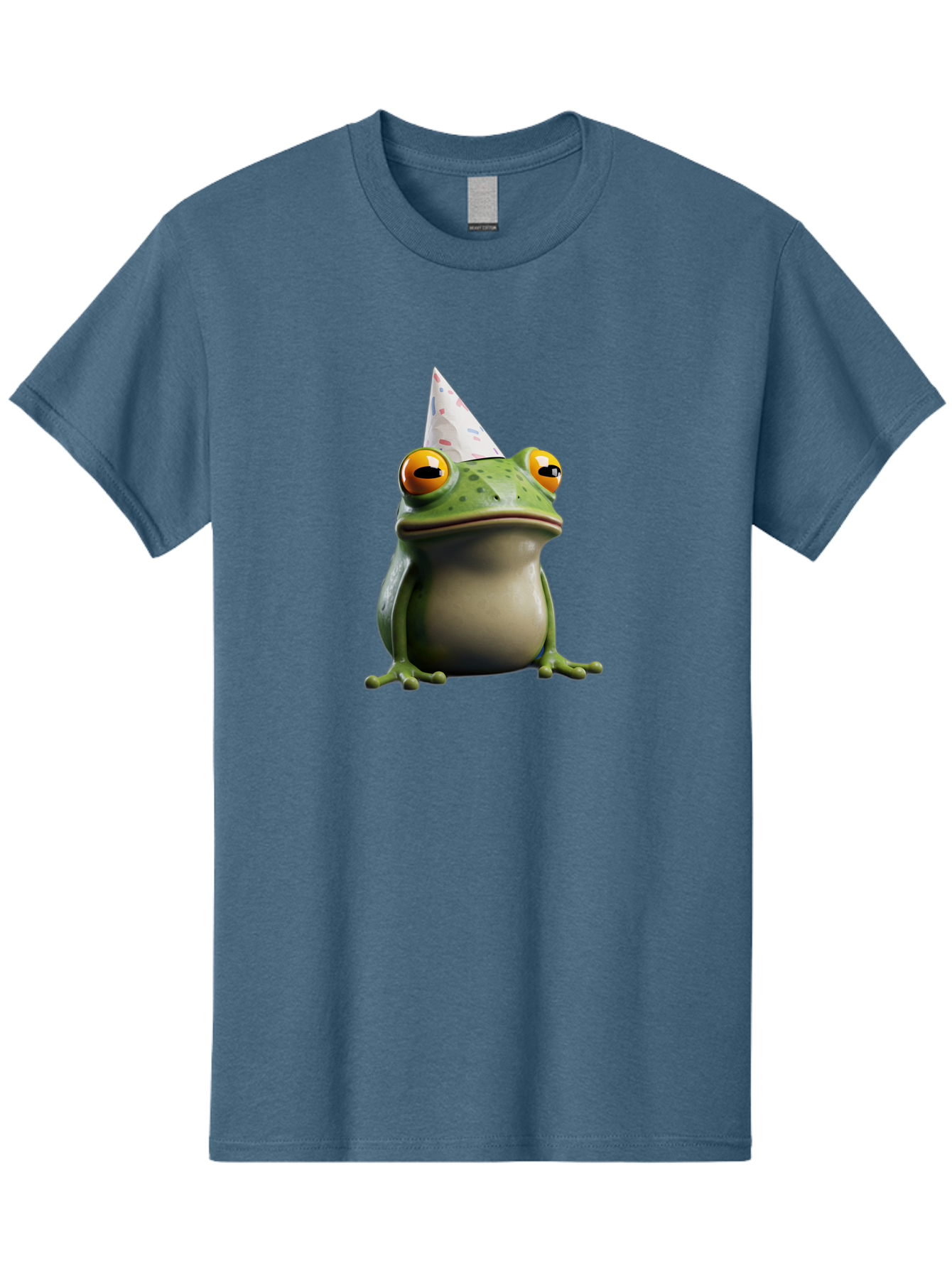 Frog-With-Party-Hat-3 Men'S Graphic Tee, 100% Cotton, Comfortable Casual Summer Wear, Machine Washable, Cartoon Frog, Party Hat, Celebration, Green Frog, Funny Animal, Festive Atmosphere, Comical Character, Joyful Scene, Cute Illustration, Bab931