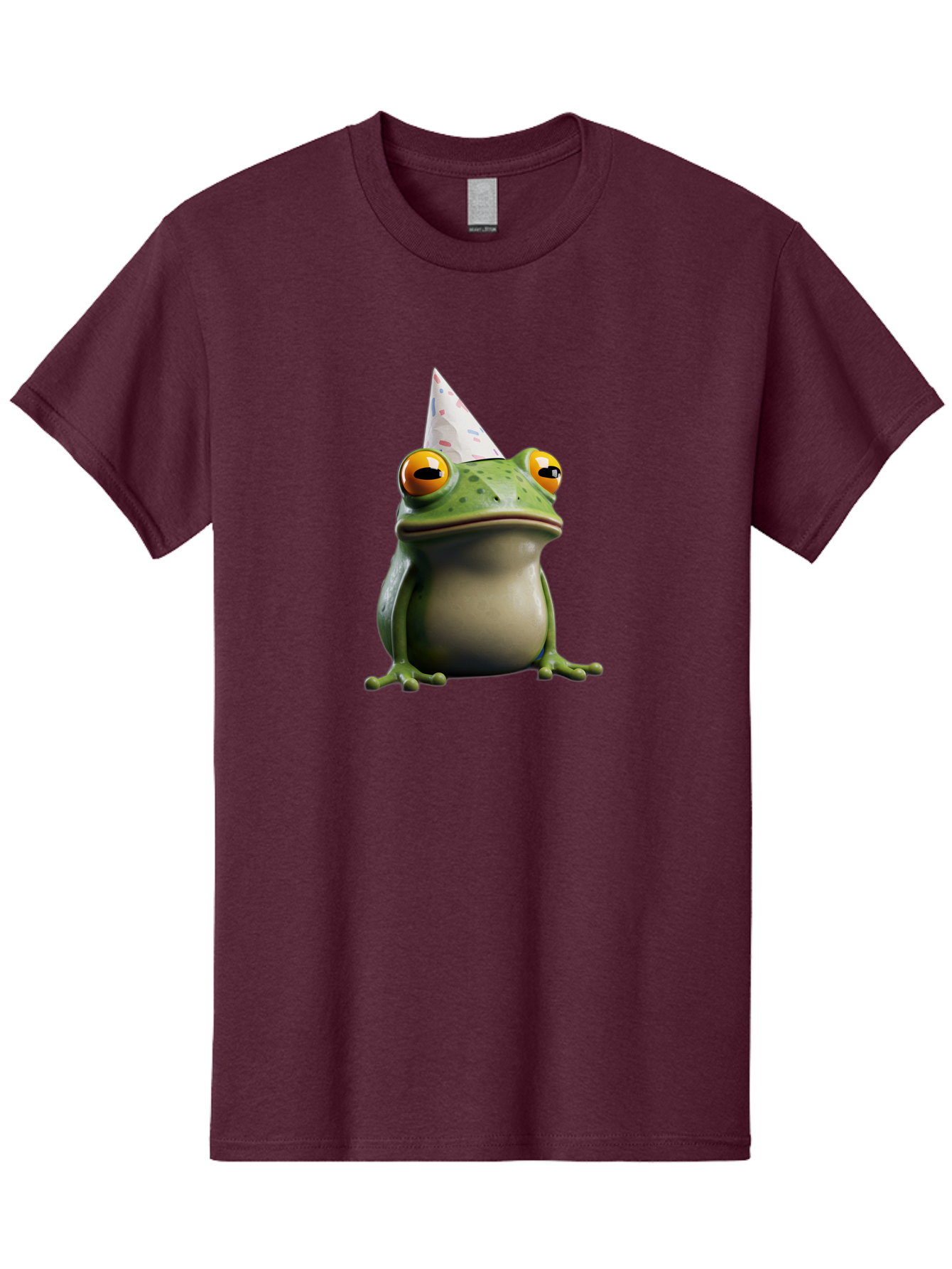 Frog-With-Party-Hat-3 Men'S Graphic Tee, 100% Cotton, Comfortable Casual Summer Wear, Machine Washable, Cartoon Frog, Party Hat, Celebration, Green Frog, Funny Animal, Festive Atmosphere, Comical Character, Joyful Scene, Cute Illustration, Bab931