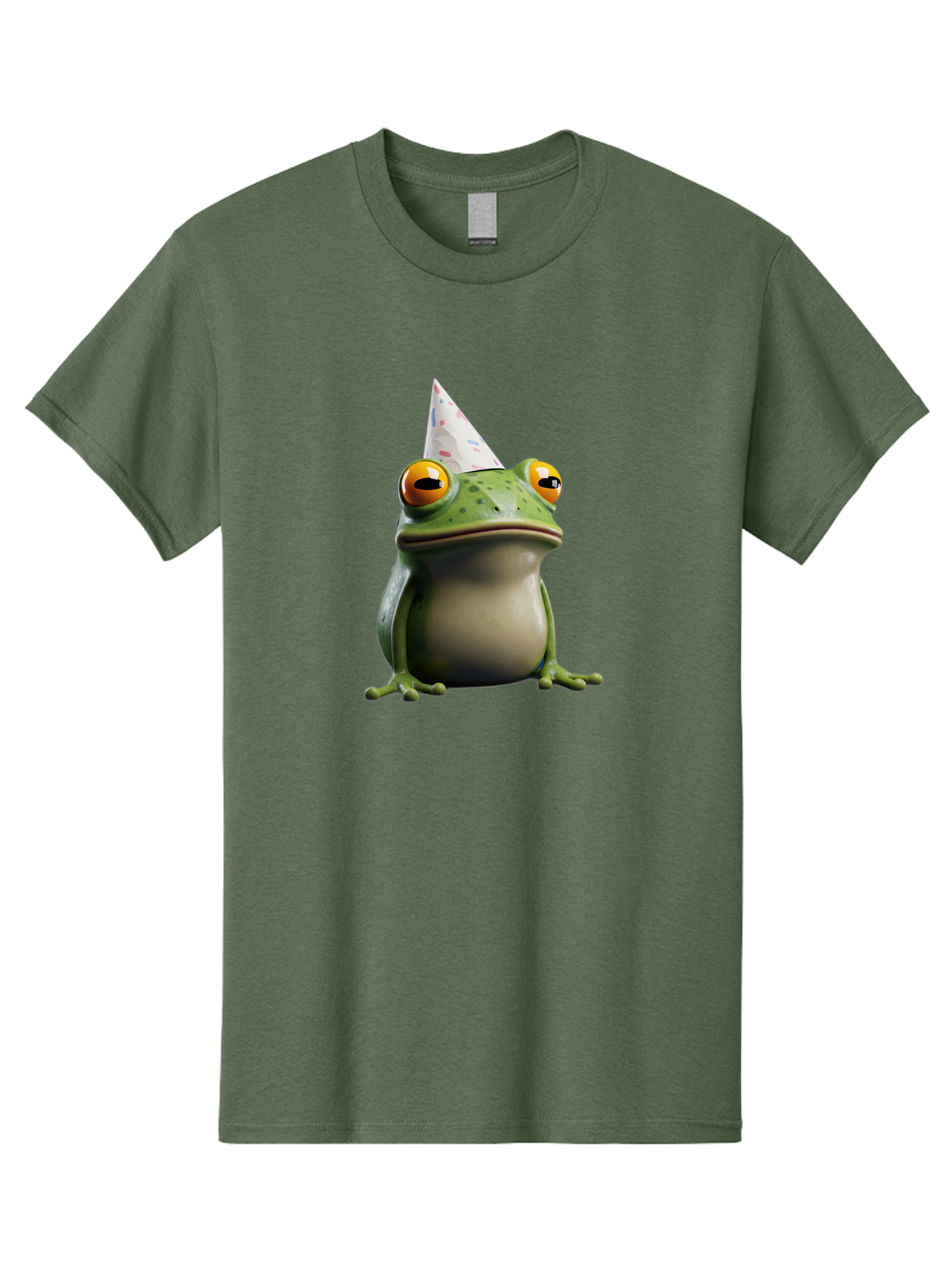 Frog-With-Party-Hat-3 Men'S Graphic Tee, 100% Cotton, Comfortable Casual Summer Wear, Machine Washable, Cartoon Frog, Party Hat, Celebration, Green Frog, Funny Animal, Festive Atmosphere, Comical Character, Joyful Scene, Cute Illustration, Bab931