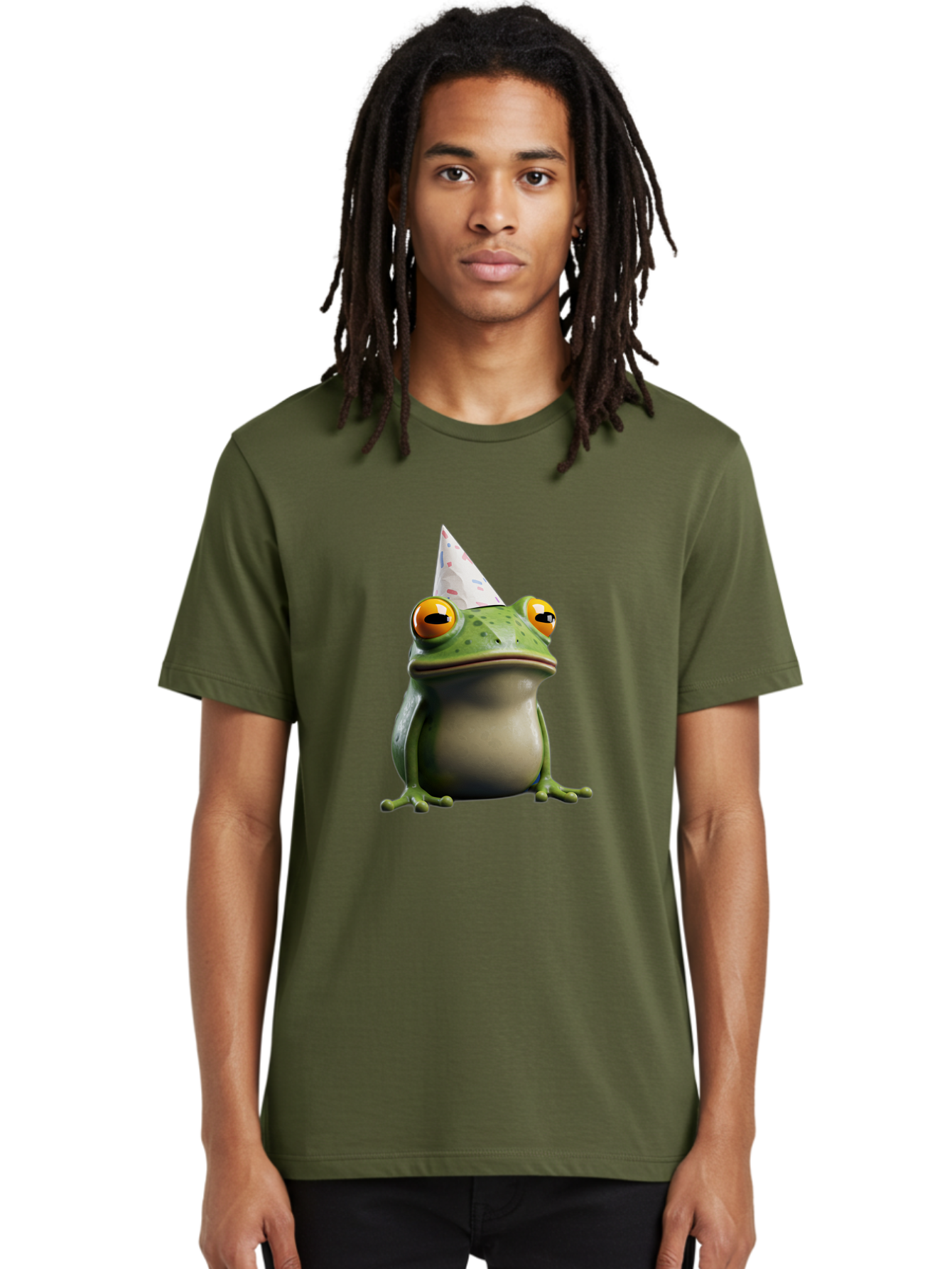Frog-With-Party-Hat-3 Men'S Graphic Tee, 100% Cotton, Comfortable Casual Summer Wear, Machine Washable, Cartoon Frog, Party Hat, Celebration, Green Frog, Funny Animal, Festive Atmosphere, Comical Character, Joyful Scene, Cute Illustration, Bab931