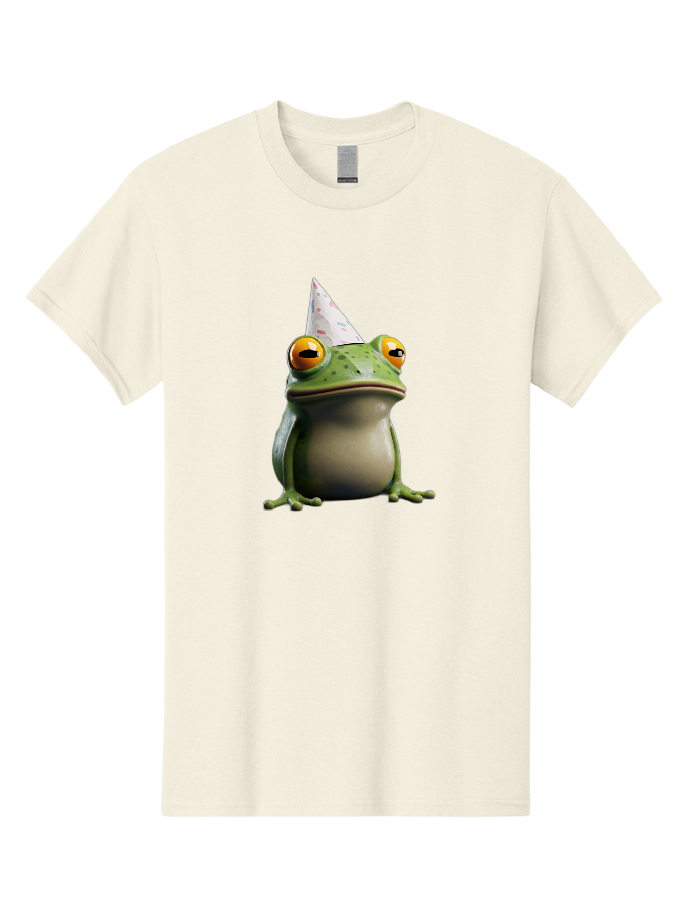 Frog-With-Party-Hat-3 Men'S Graphic Tee, 100% Cotton, Comfortable Casual Summer Wear, Machine Washable, Cartoon Frog, Party Hat, Celebration, Green Frog, Funny Animal, Festive Atmosphere, Comical Character, Joyful Scene, Cute Illustration, Bab931