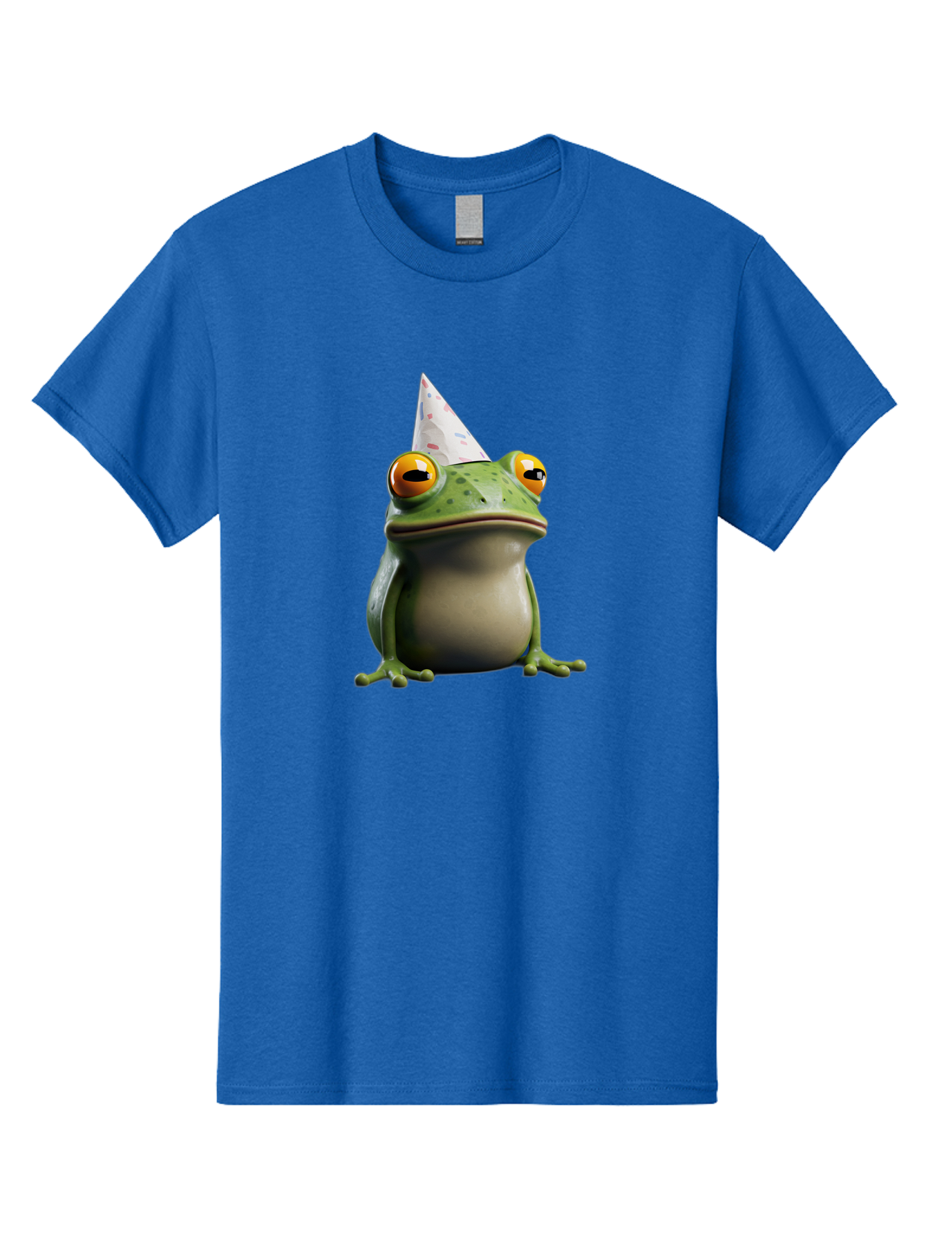 Frog-With-Party-Hat-3 Men'S Graphic Tee, 100% Cotton, Comfortable Casual Summer Wear, Machine Washable, Cartoon Frog, Party Hat, Celebration, Green Frog, Funny Animal, Festive Atmosphere, Comical Character, Joyful Scene, Cute Illustration, Bab931