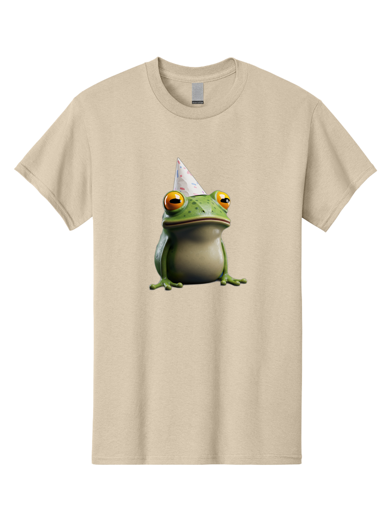 Frog-With-Party-Hat-3 Men'S Graphic Tee, 100% Cotton, Comfortable Casual Summer Wear, Machine Washable, Cartoon Frog, Party Hat, Celebration, Green Frog, Funny Animal, Festive Atmosphere, Comical Character, Joyful Scene, Cute Illustration, Bab931