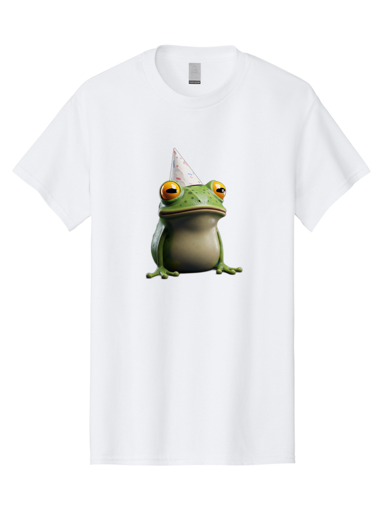 Frog-With-Party-Hat-3 Men'S Graphic Tee, 100% Cotton, Comfortable Casual Summer Wear, Machine Washable, Cartoon Frog, Party Hat, Celebration, Green Frog, Funny Animal, Festive Atmosphere, Comical Character, Joyful Scene, Cute Illustration, Bab931