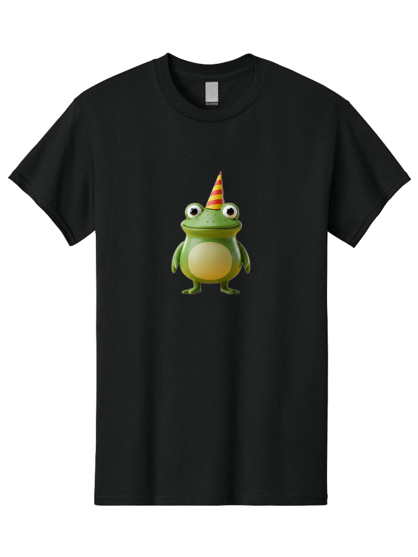 Frog-With-Party-Hat Men'S Graphic Tee, 100% Cotton, Comfortable Casual Summer Wear, Machine Washable, Cartoon Frog, Party Hat, Red And Yellow Stripes, Green Frog, Funny Character, Whimsical Design, Playful Illustration, Cute Animal, Bab932